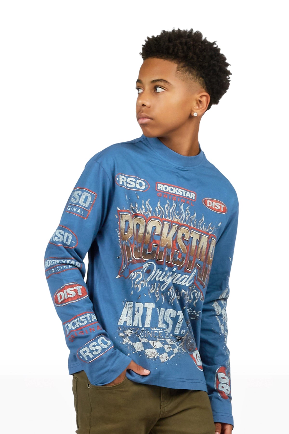 Boys Ryatt Navy Long Sleeve Graphic T-Shirt