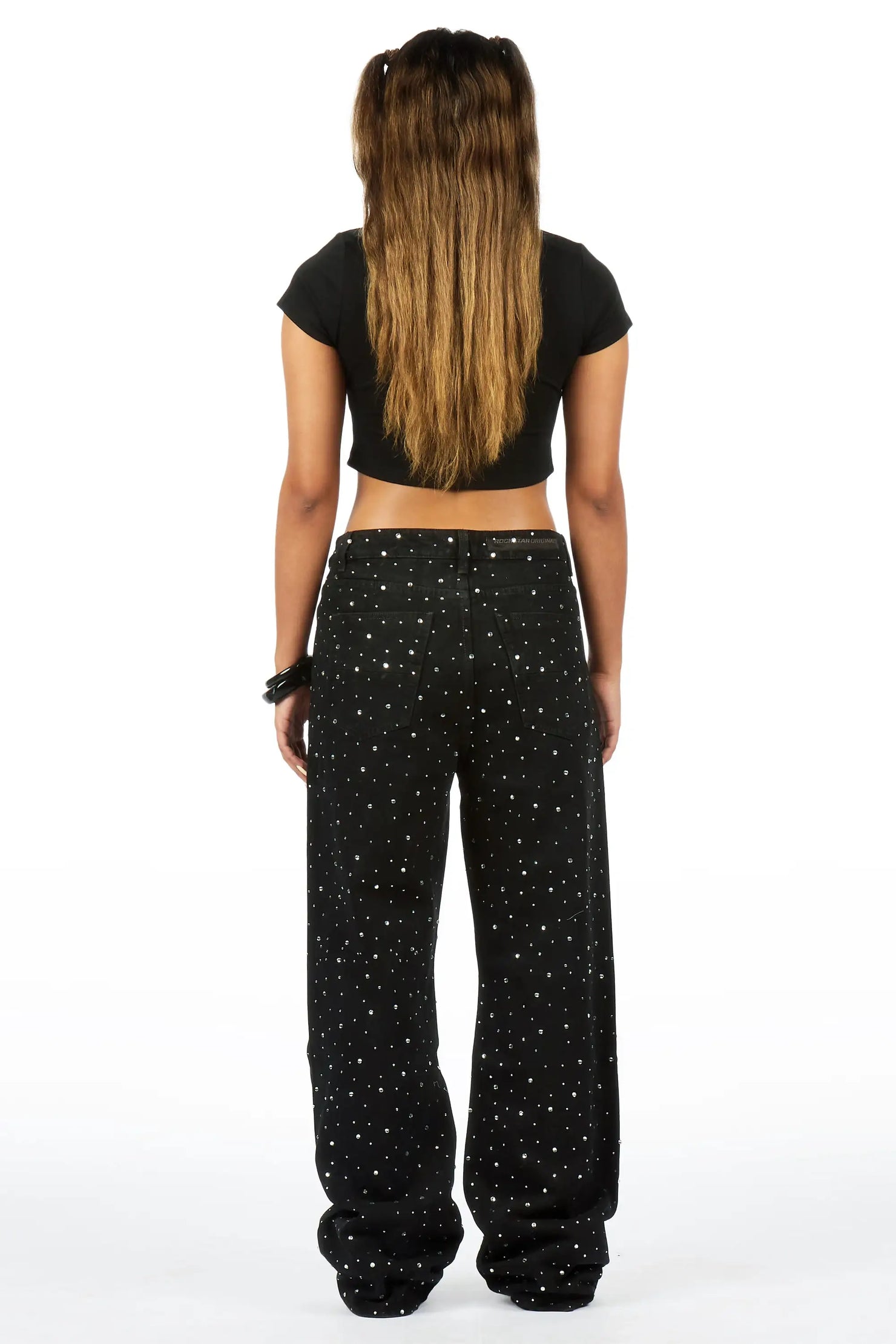 Amayah Black Rhinestone Baggy Fit Jean