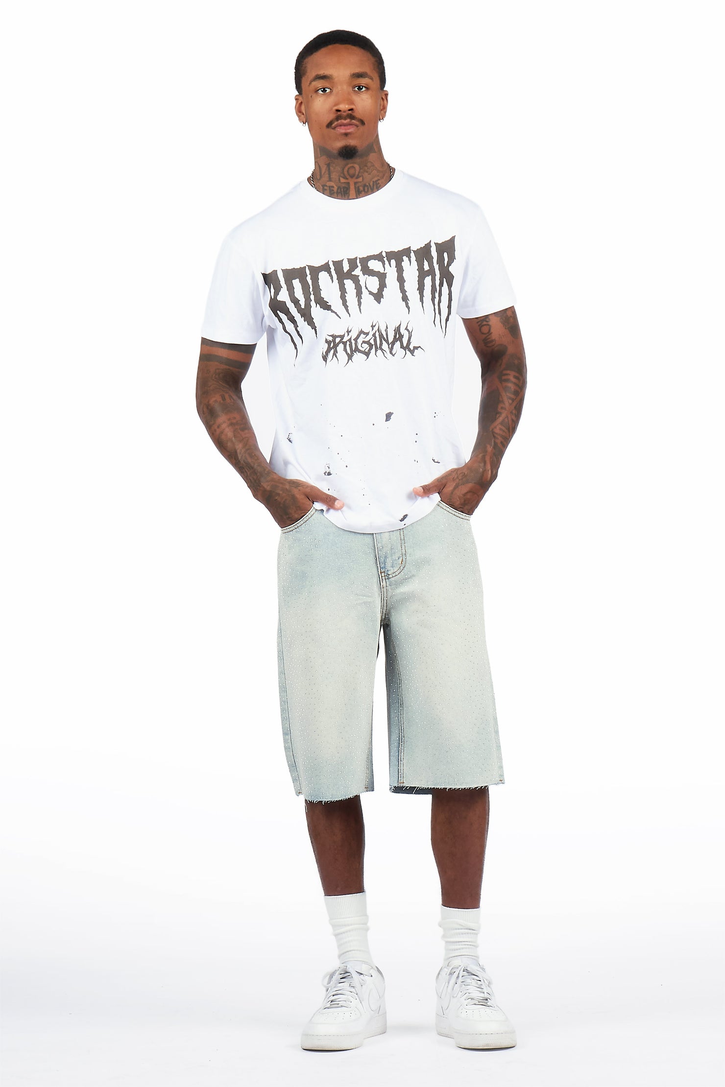 Brayan Light Blue Rhinestones Denim Short