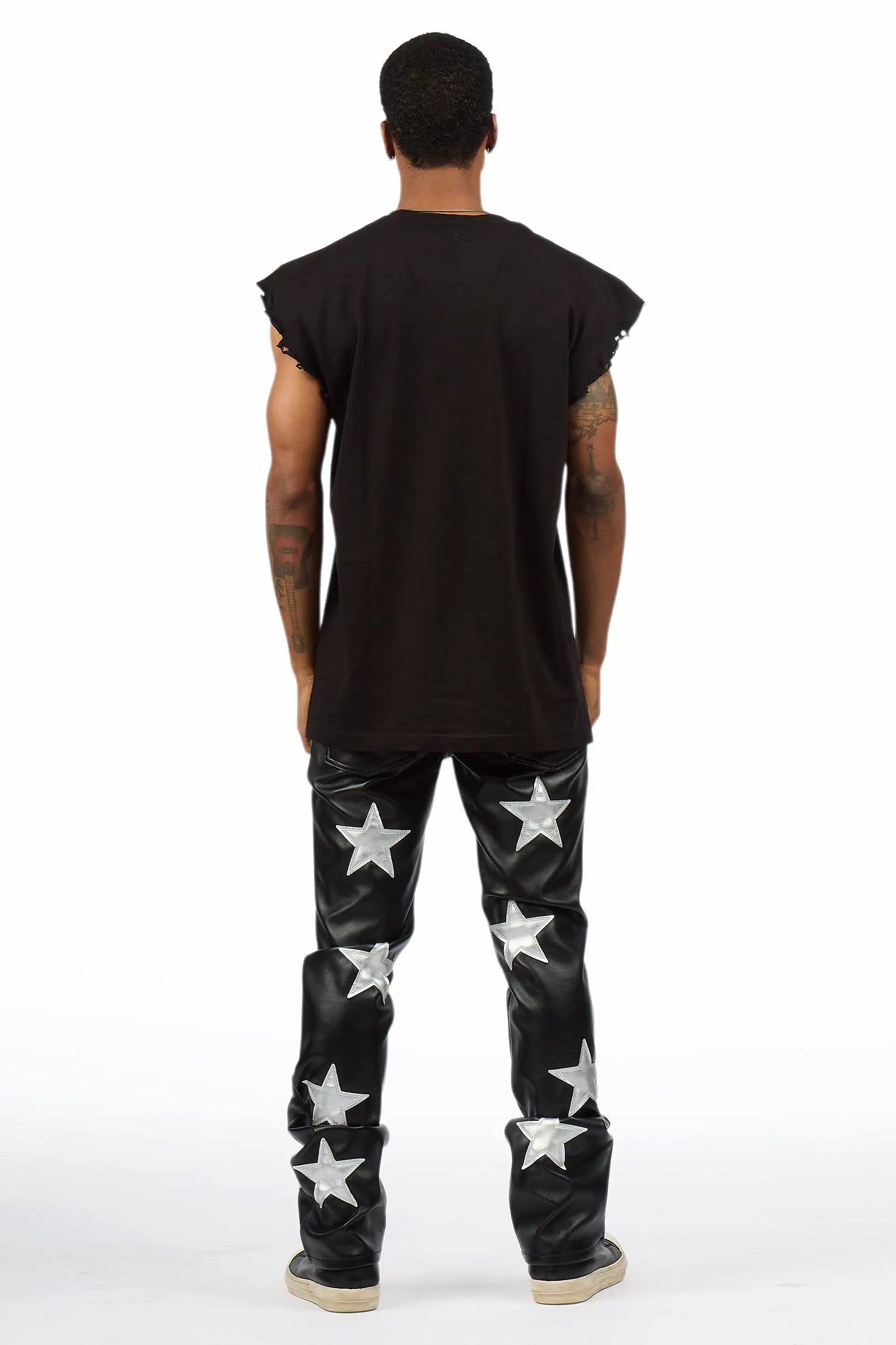 Steen Black/Silver PU Stacked Flare Jean