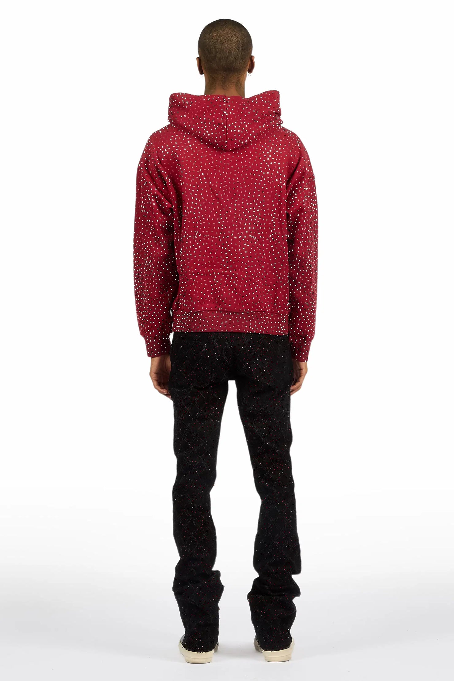 Glit Black/Red Rhinestone Stacked Flare Jean