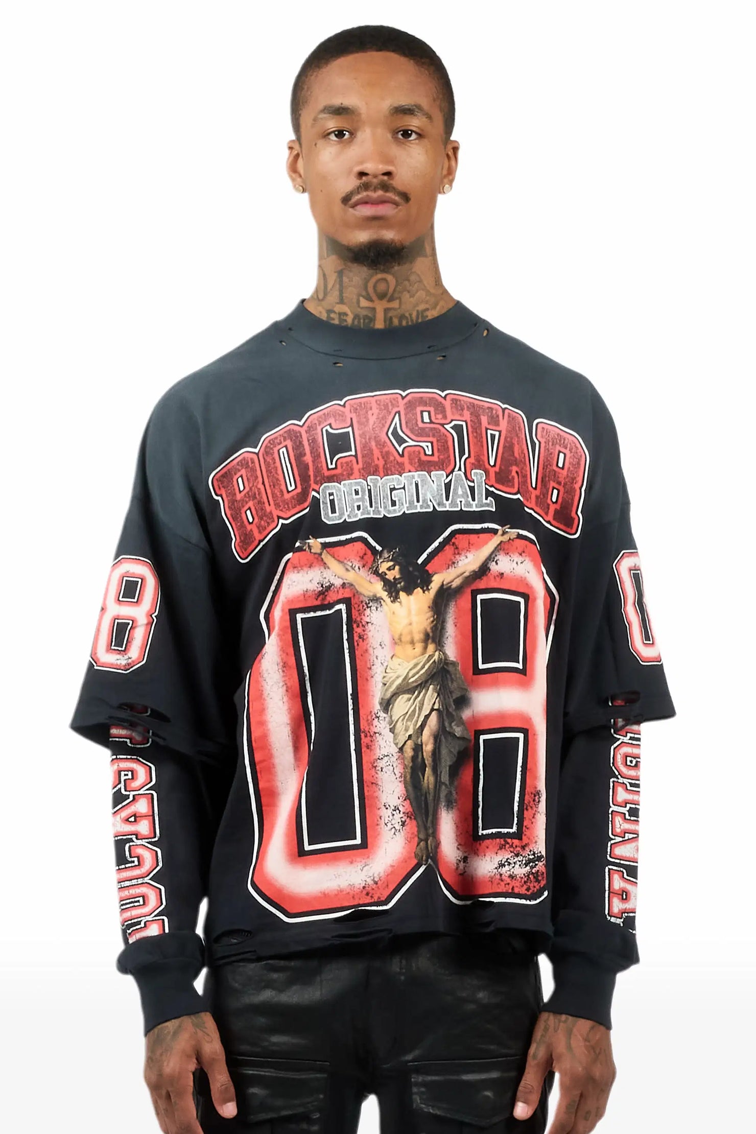 Fields Black/Red Double Layer Long Sleeve Graphic T-Shirt