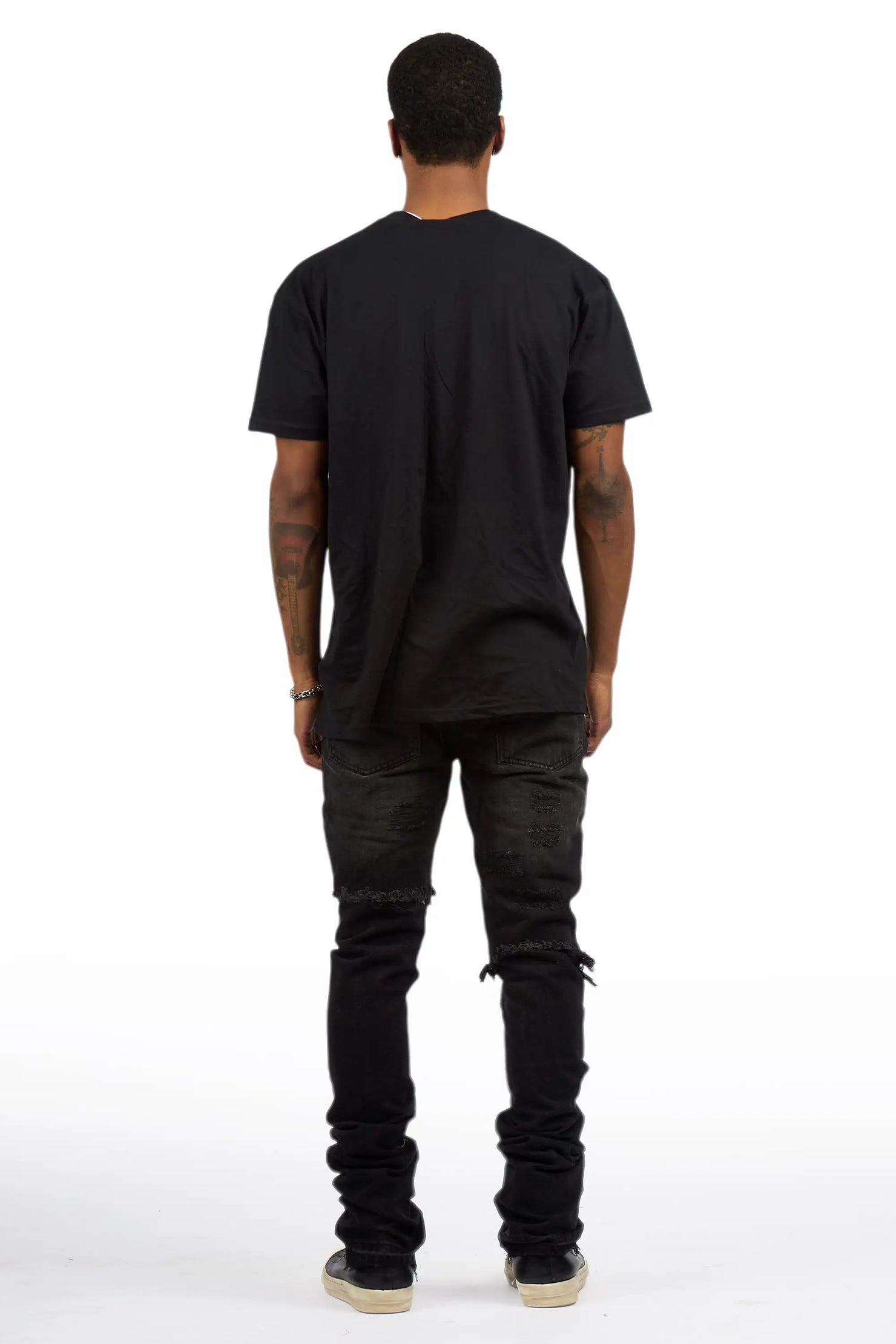 Foreign Dark Grey Wash Stacked Flare Jean