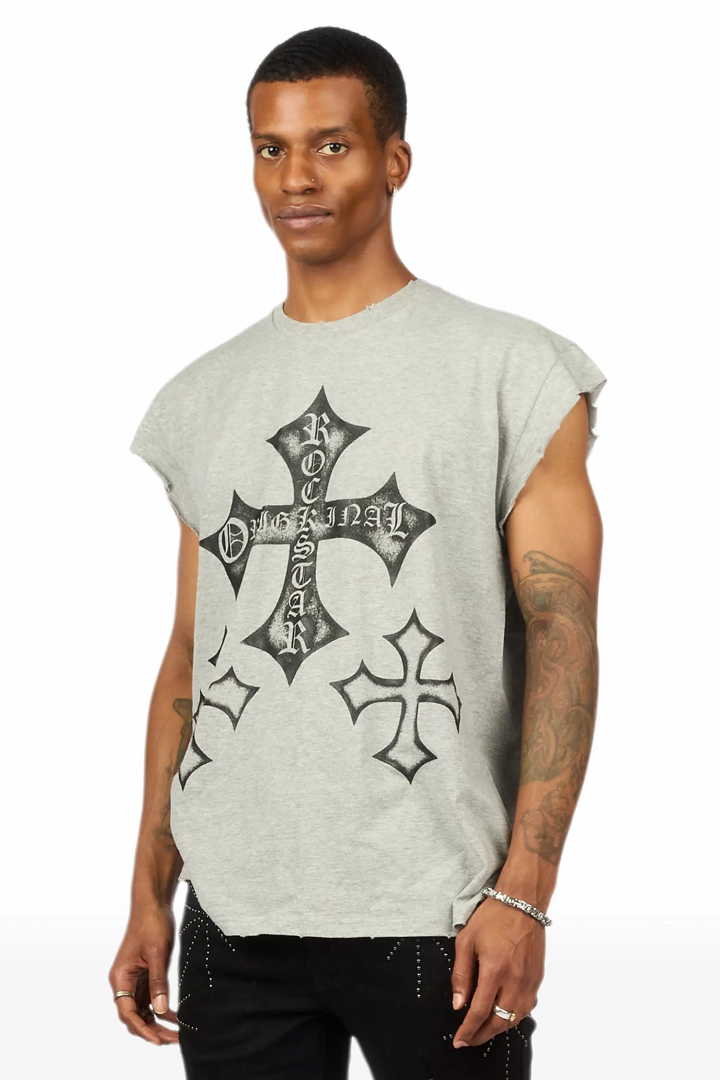 Marizon Heather Grey Cut off Tee