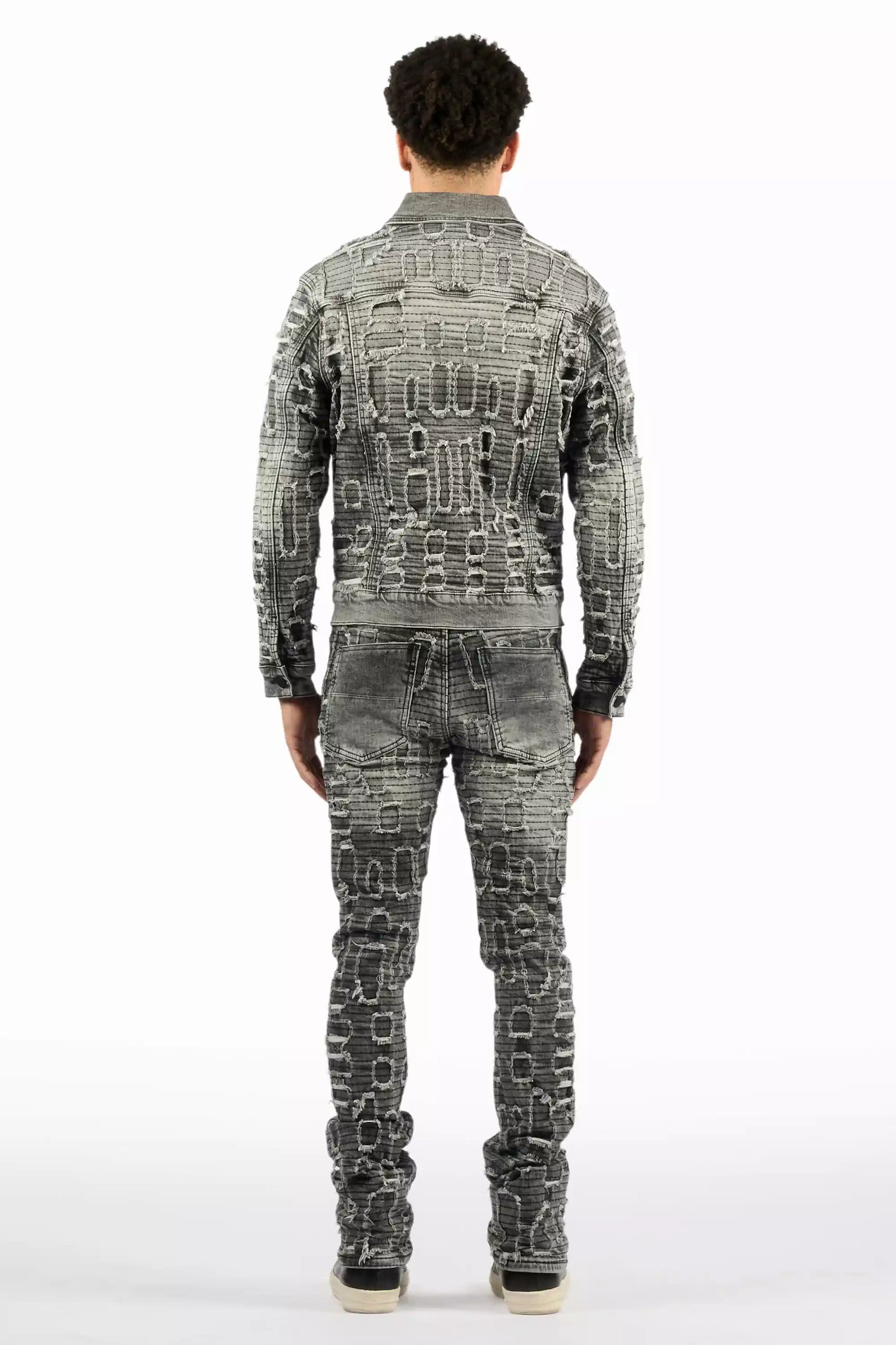 Gribo Grey Denim Jacket/Stacked Flare Jean Set