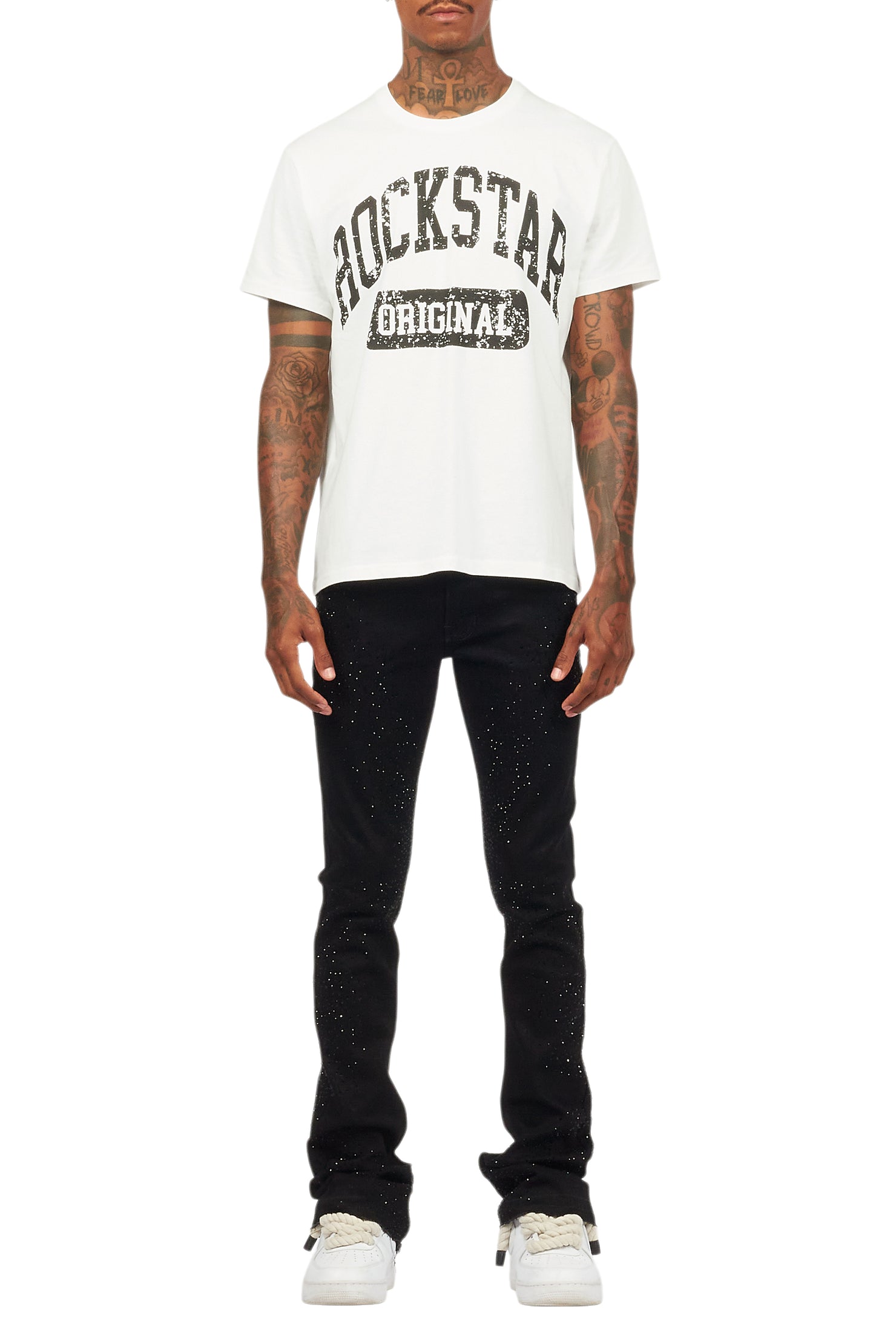 Carti Black Rhinestone Stacked Flare Jean