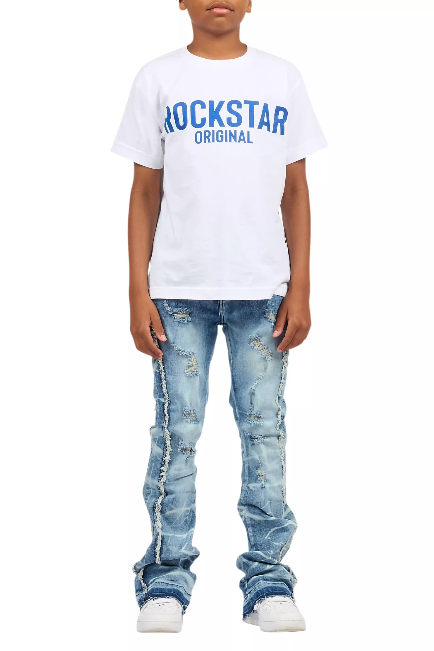Boys Rugged Blue Stacked Flare Jean