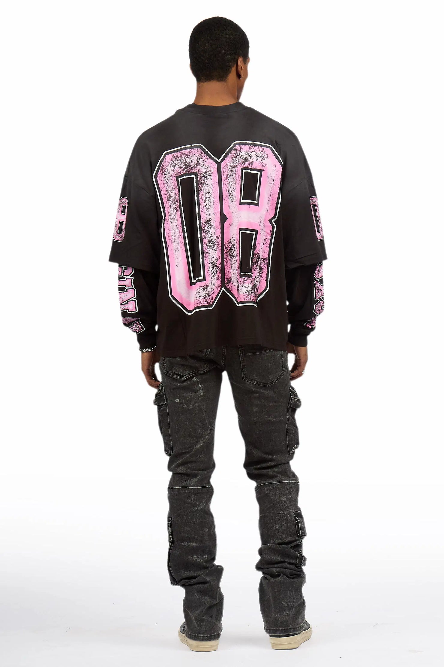 Titan Foil Stacked Flare Jean