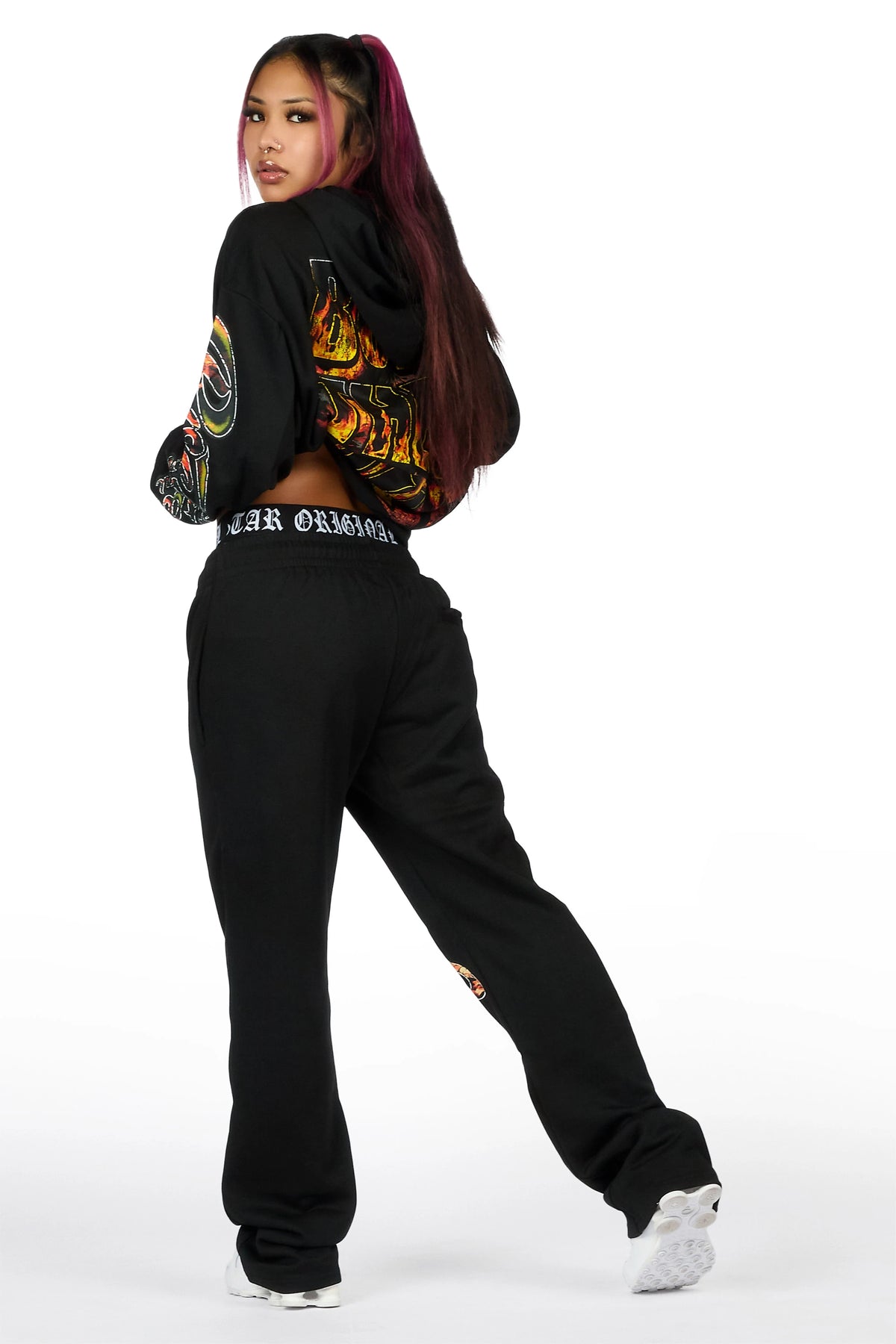 Taliyah Black Graphic Baggy Fit Track Set