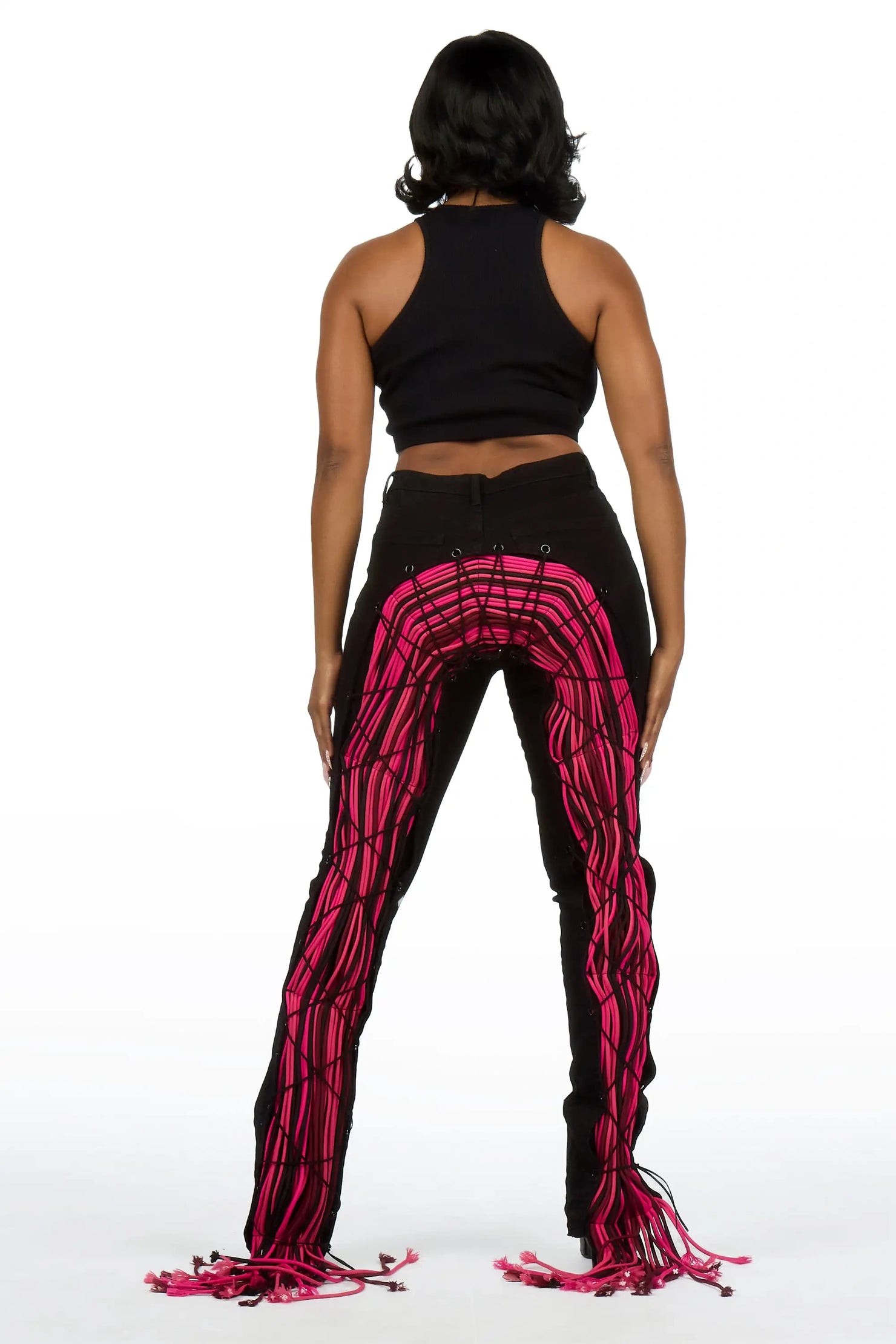 Ottiana Black/Pink Stacked Flare Jean