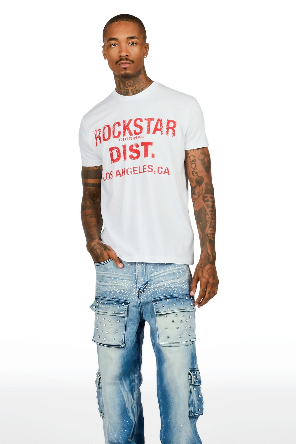 Arman Medium Blue Rhinestones Baggy Fit Jeans