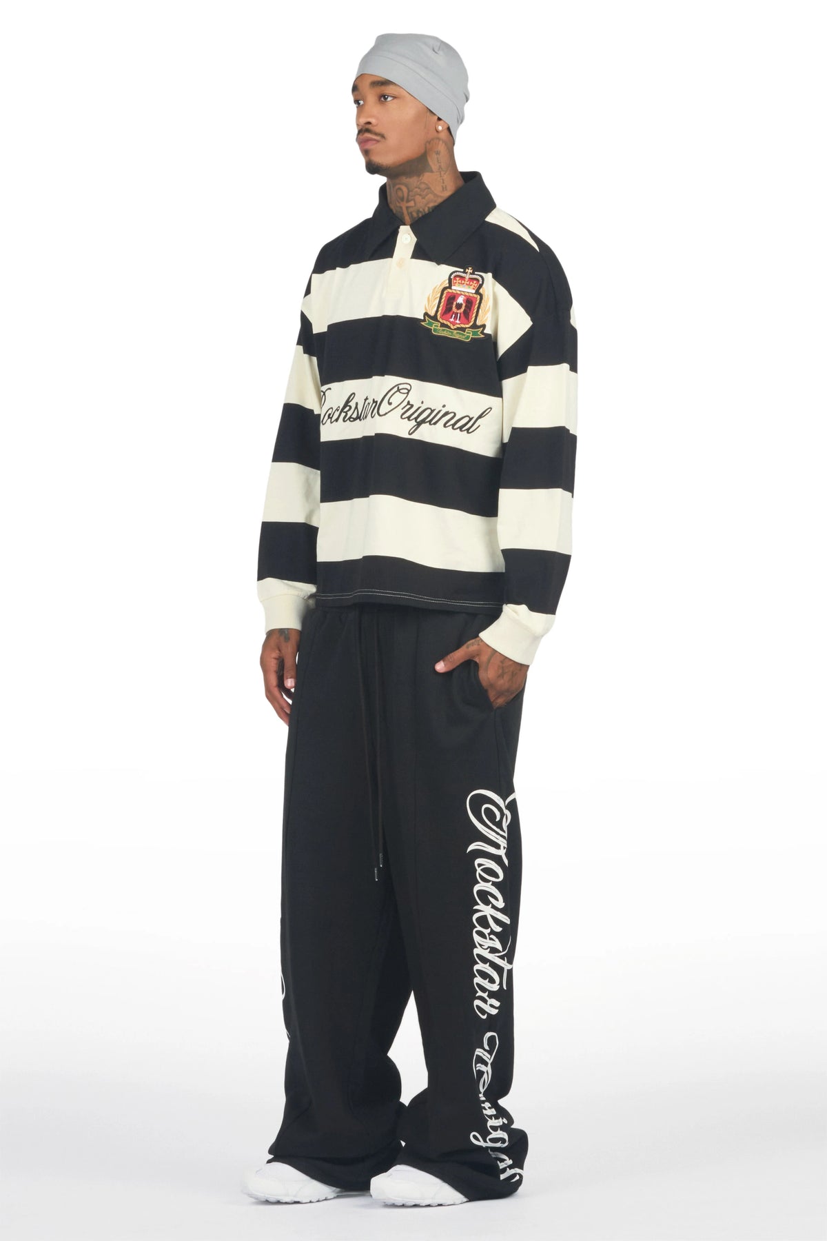 Ivola Black Double Waisted Baggy Fit Pant