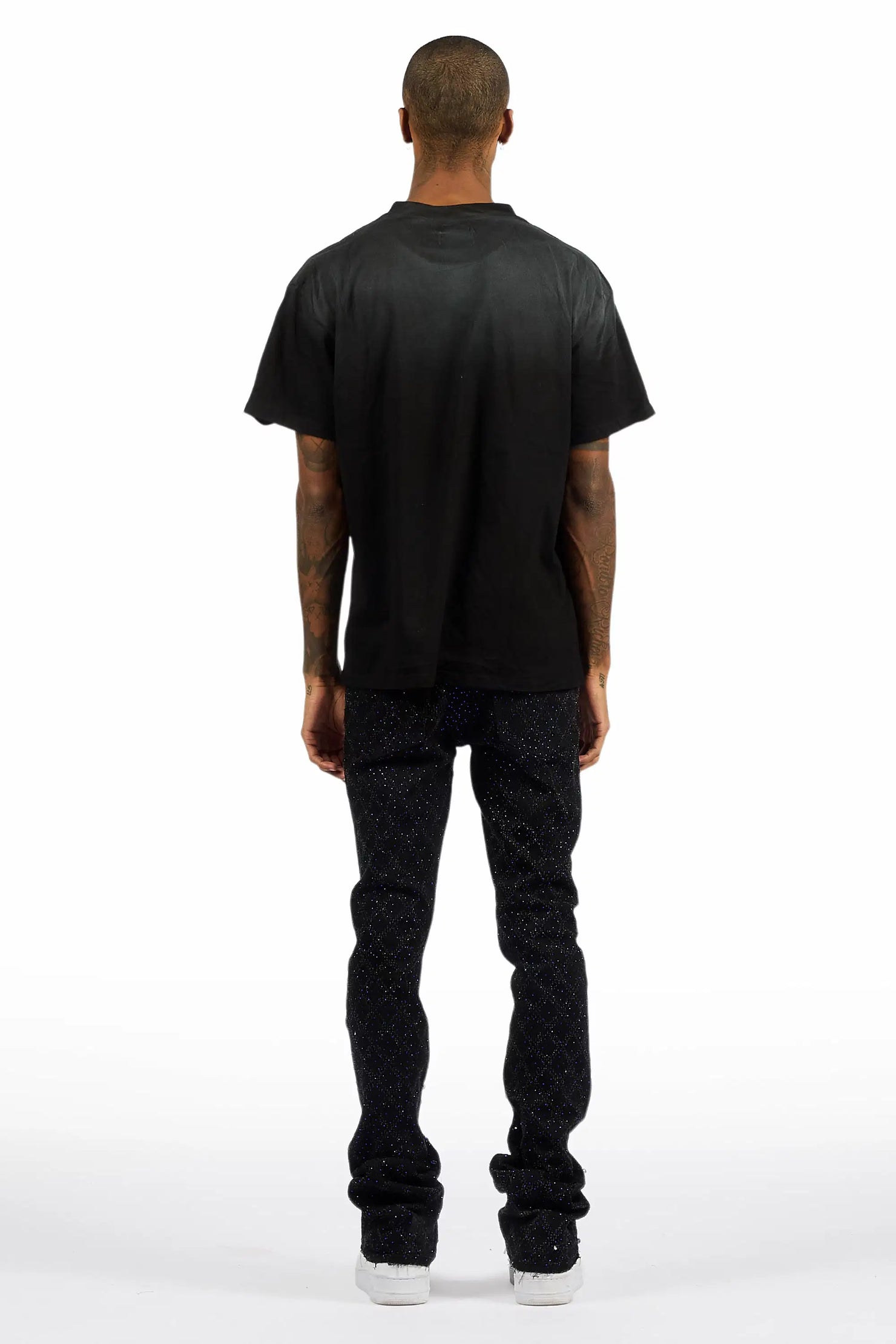 Glit Black/Royal Rhinestone Stacked Flare Jean