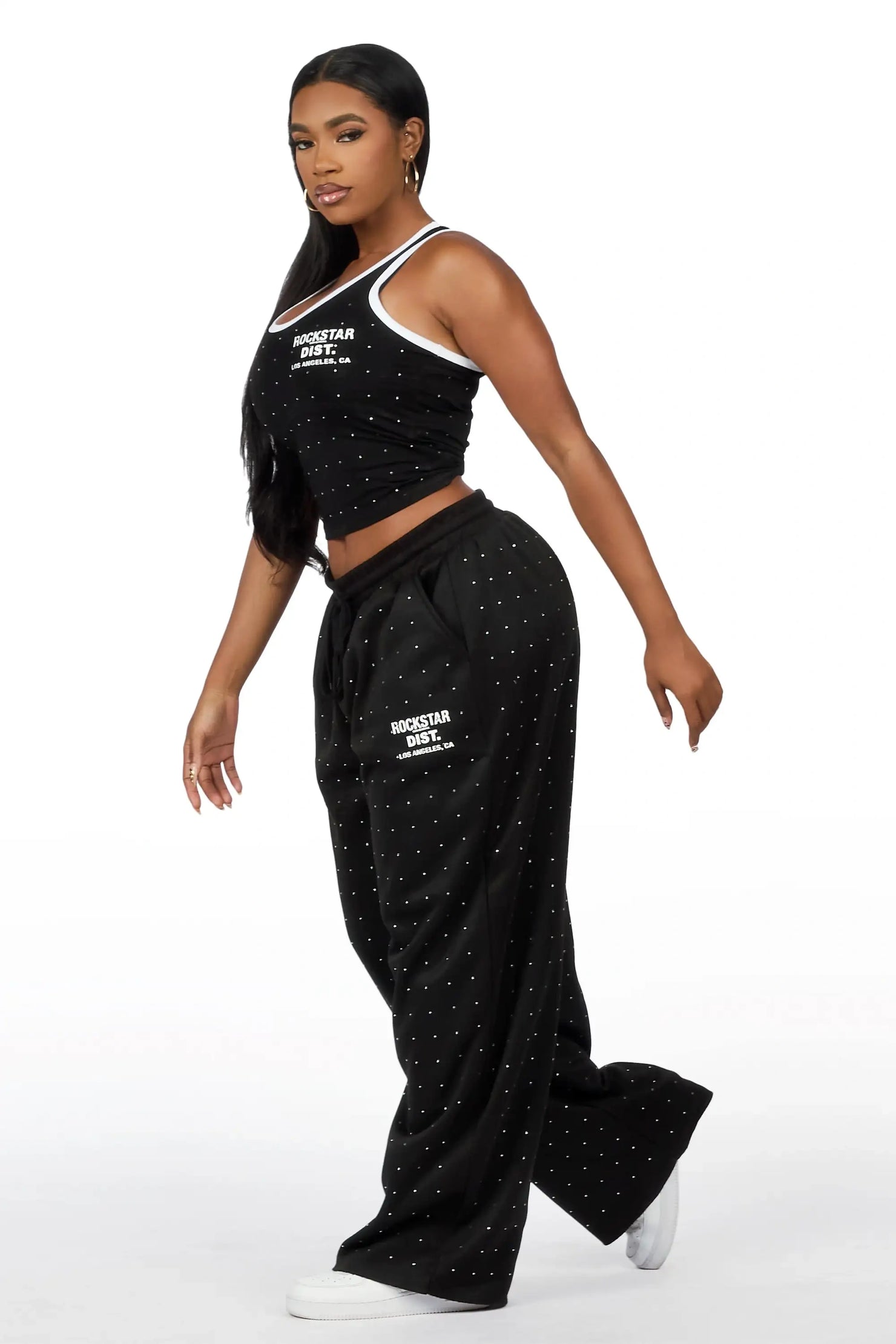 Kelecia Black Rhinestone Tank Baggy Track Set