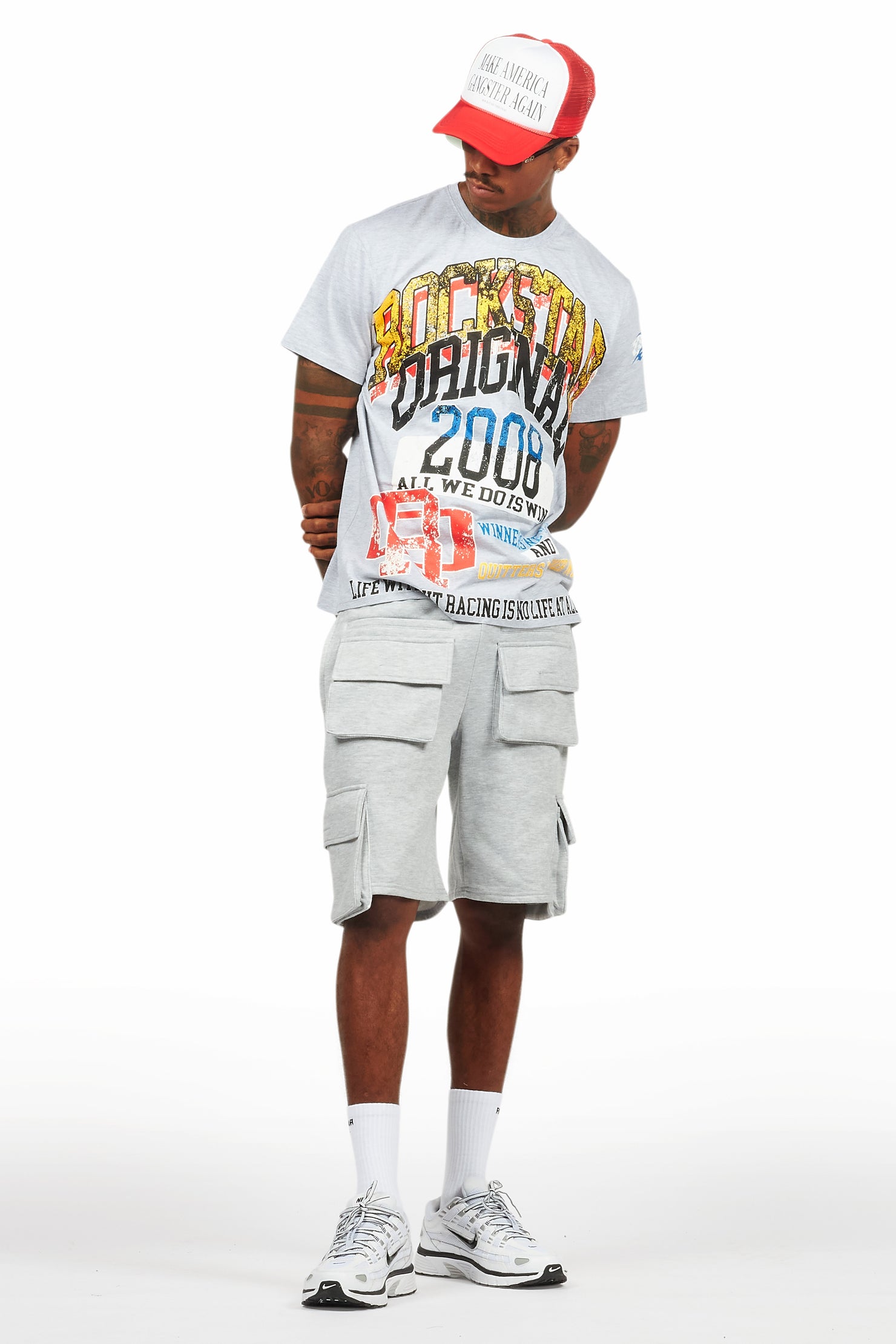 Colorful Race Heather Grey/Black T-Shirt Cargo Shorts Set