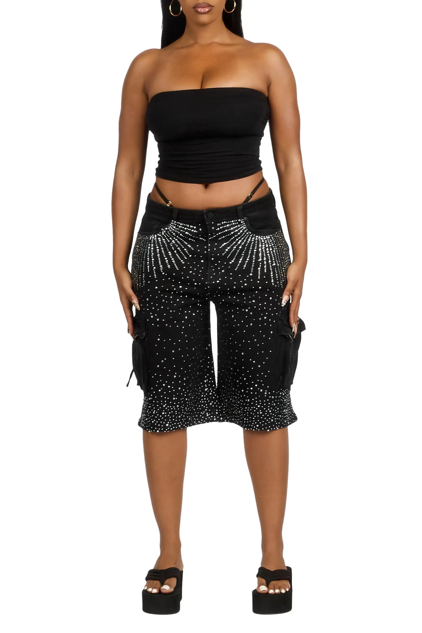 Lashandra Black Rhinestone Denim Jort
