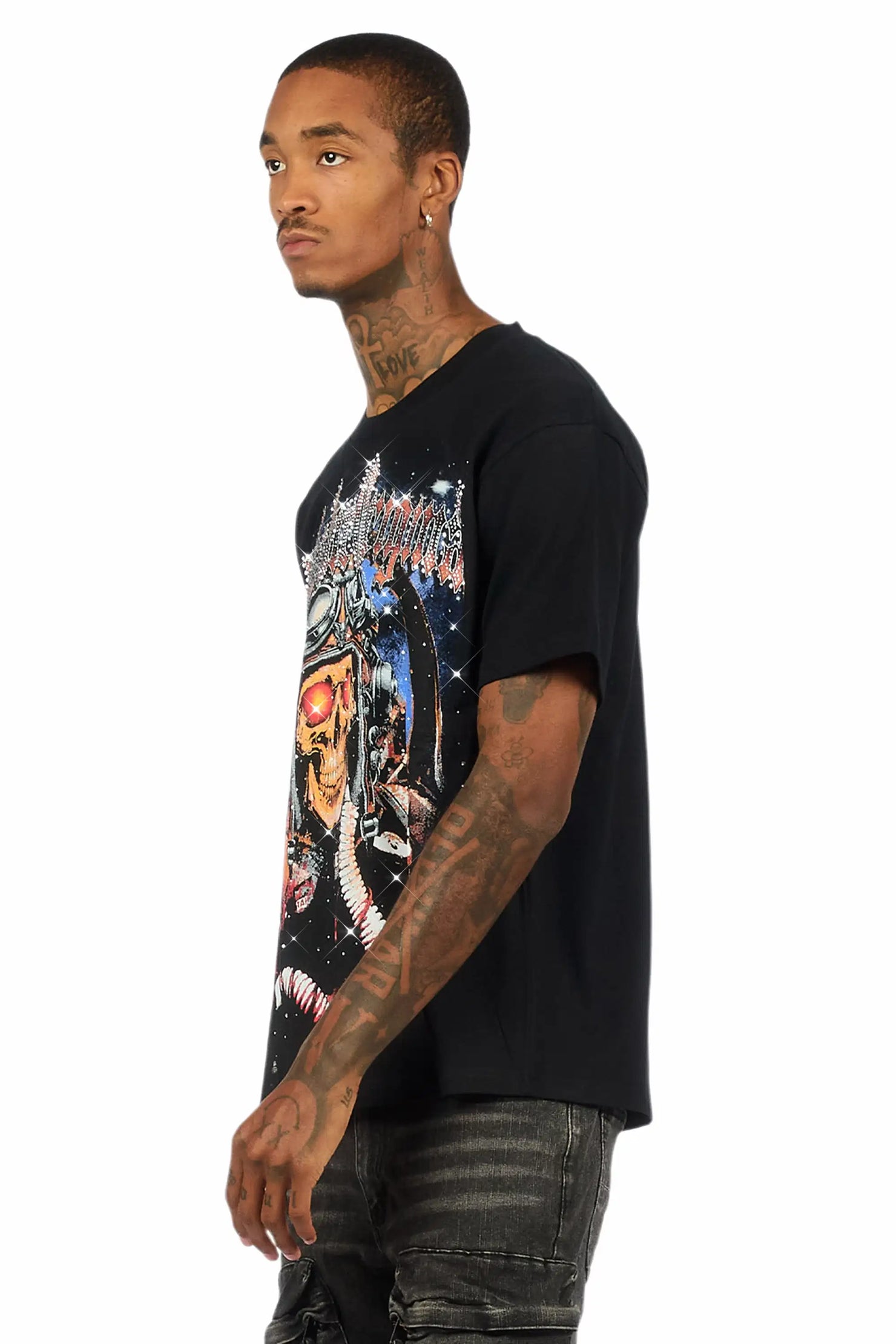 Airhart Black Graphic Rhinestone T-Shirt
