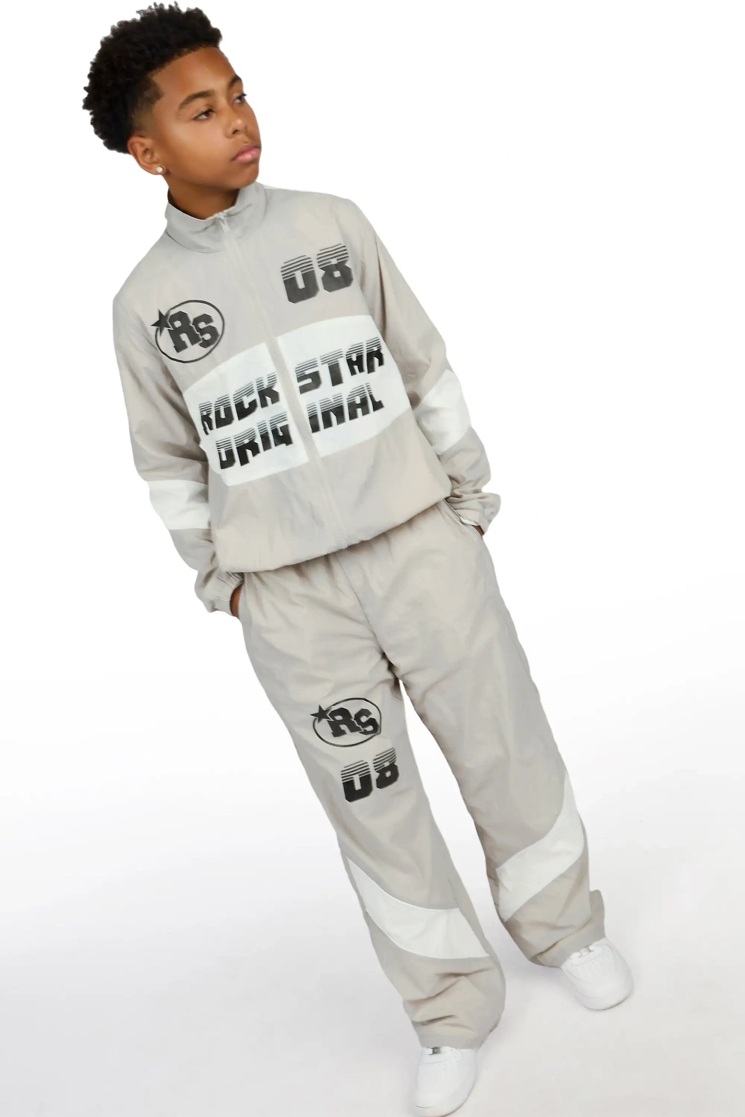 Boys Wayra Grey Windbreaker Jacket Track Set