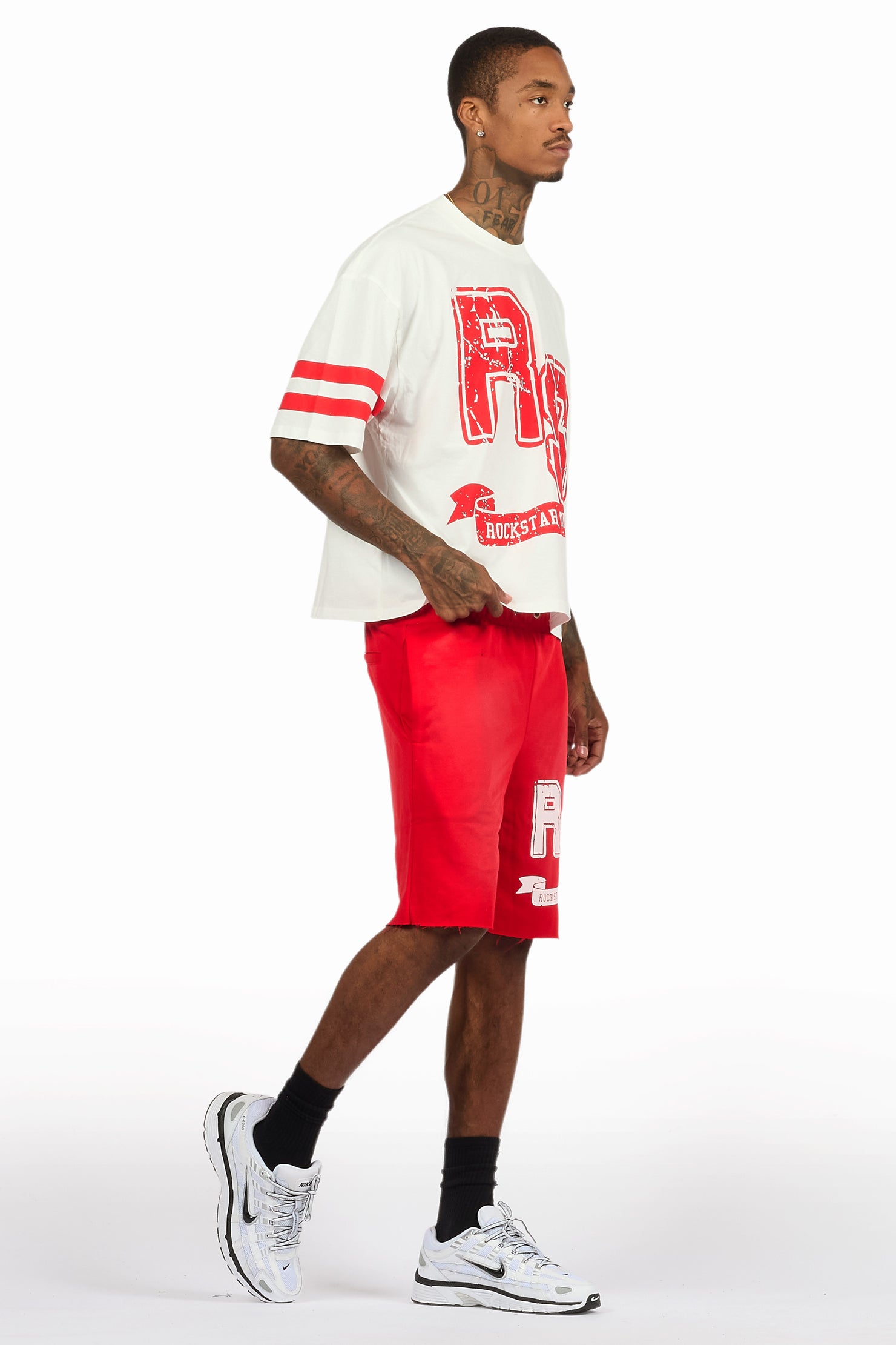 Alik White/Red Crop Boxy Tee Short Set