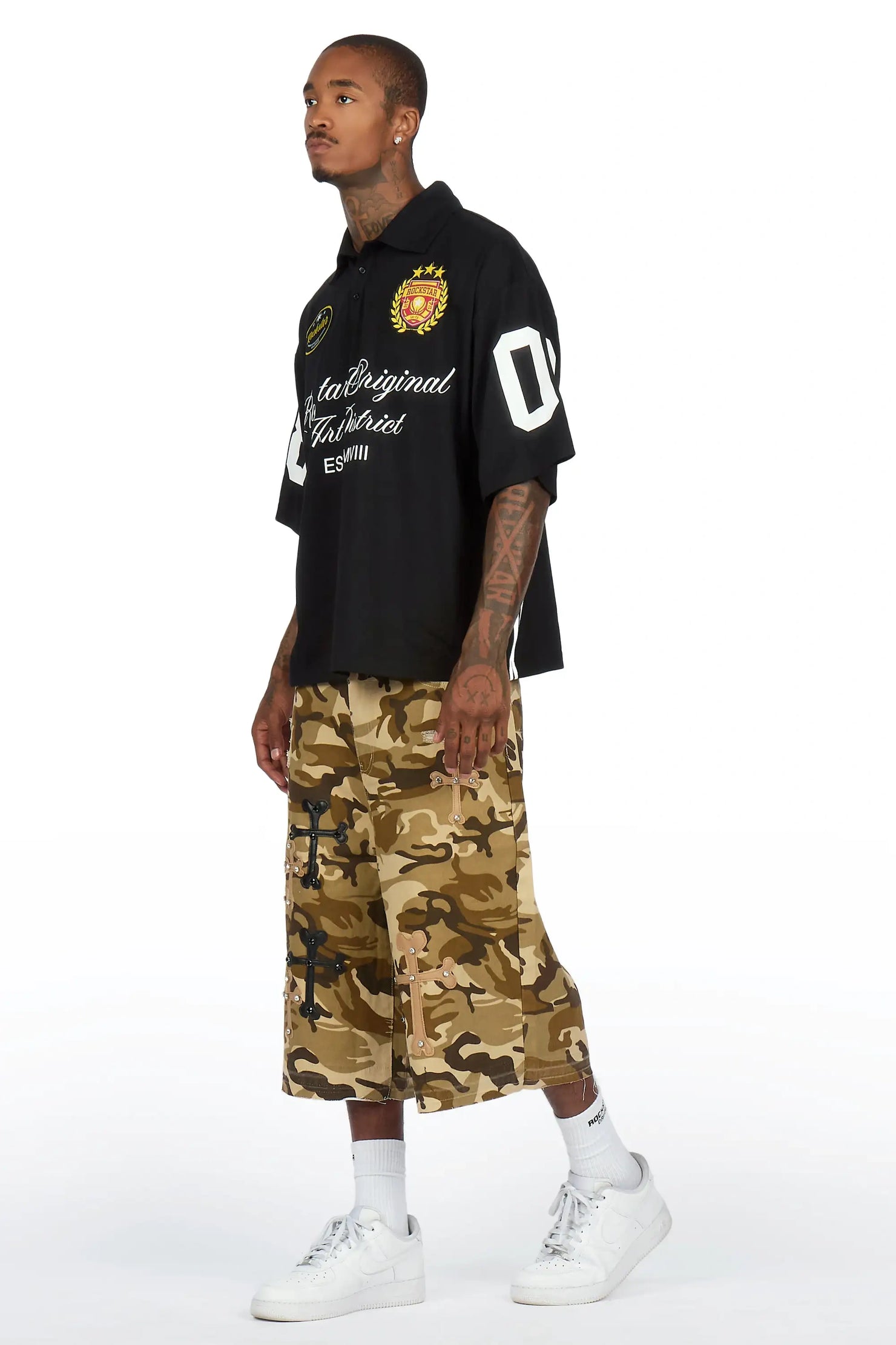 Olivier Beige Camo Patch Rhinestone Jort
