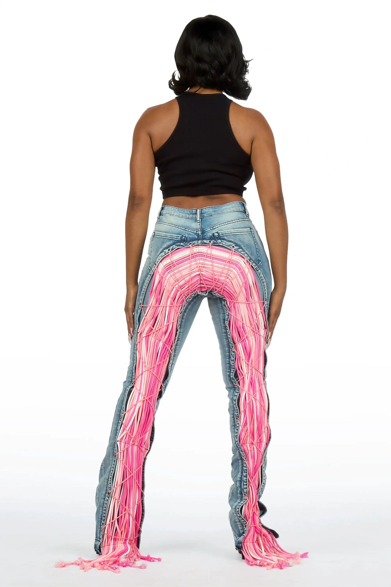 Ottiana Light Blue/Pink Stacked Flare Jean