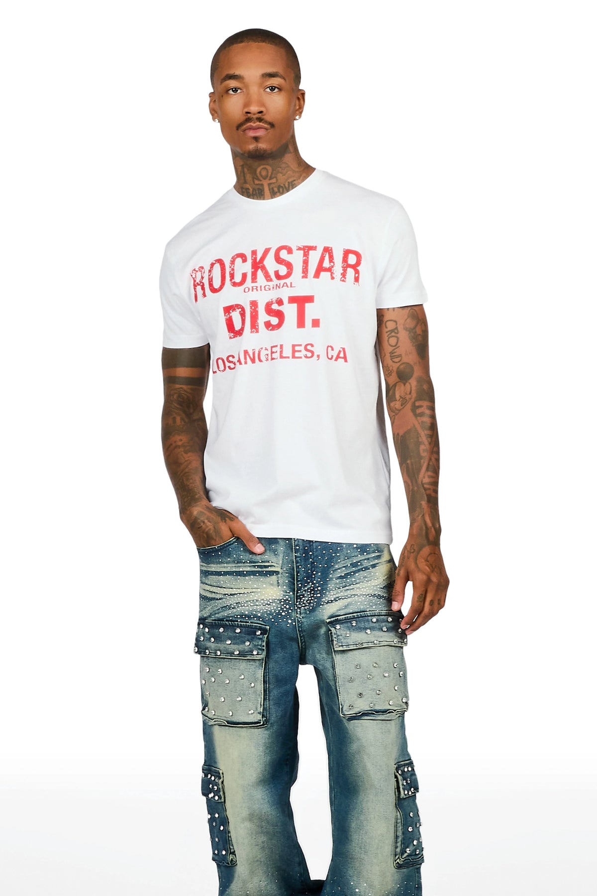 Arman Dark Blue Rhinestones Baggy Fit Jeans