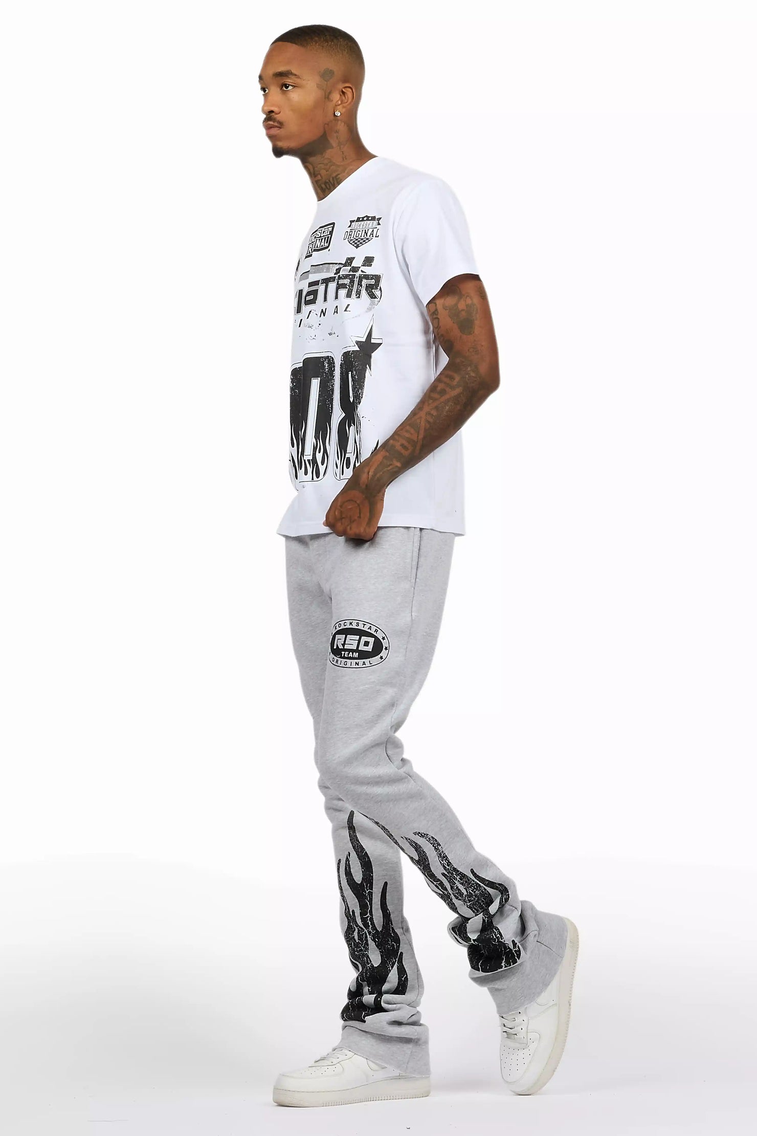 Amos Heather Grey T-Shirt/Stacked Flare Track Set