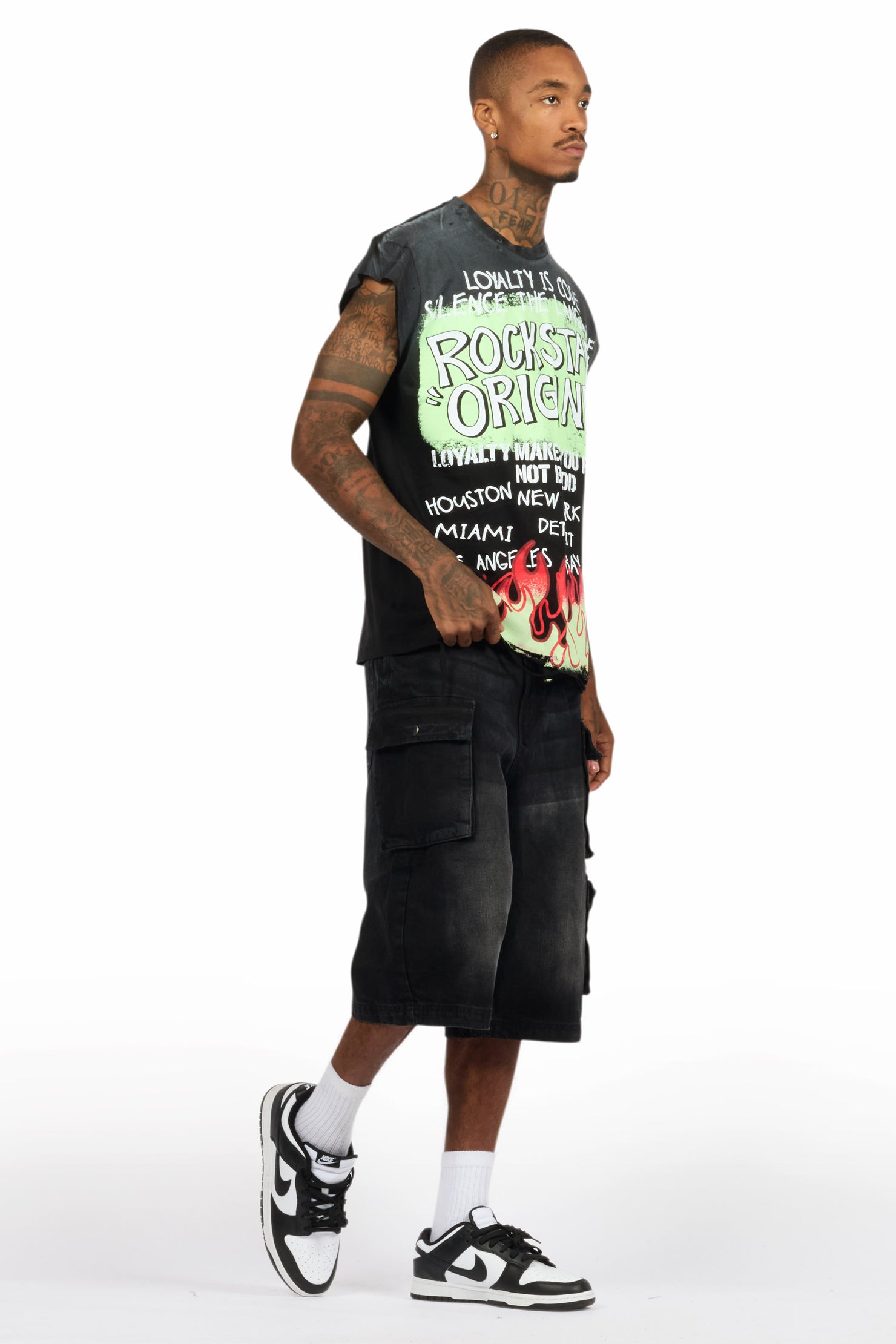 Beno Black Muscle Tee/Denim Jort Set