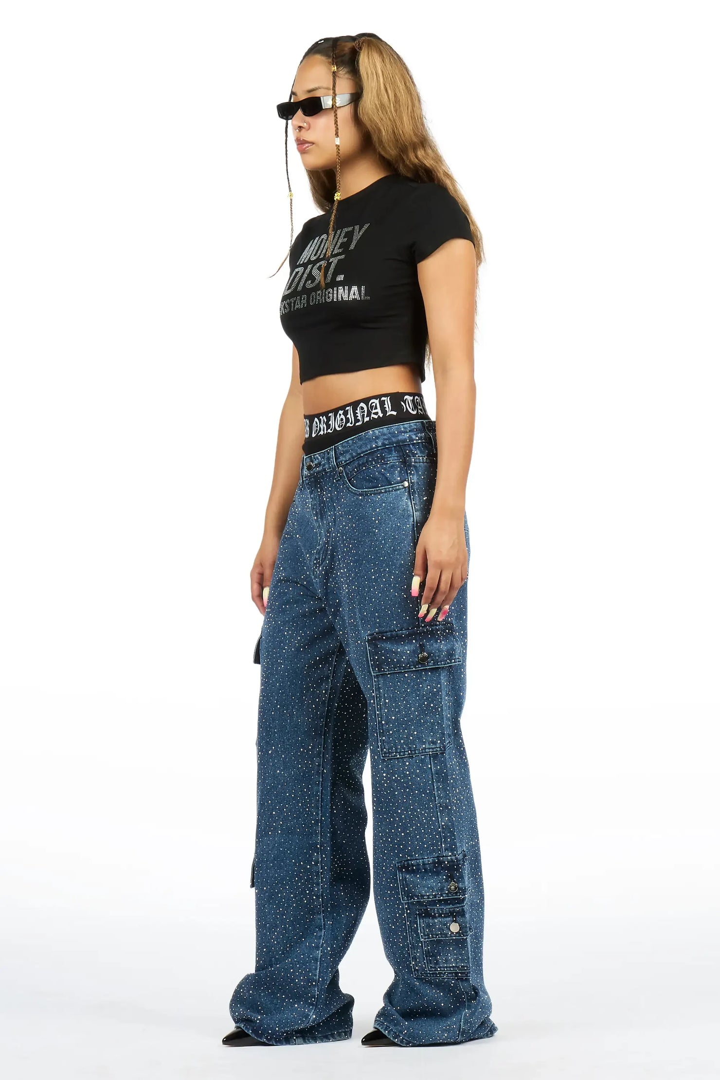 Dominika Blue Rhinestone Baggy Fit Jean
