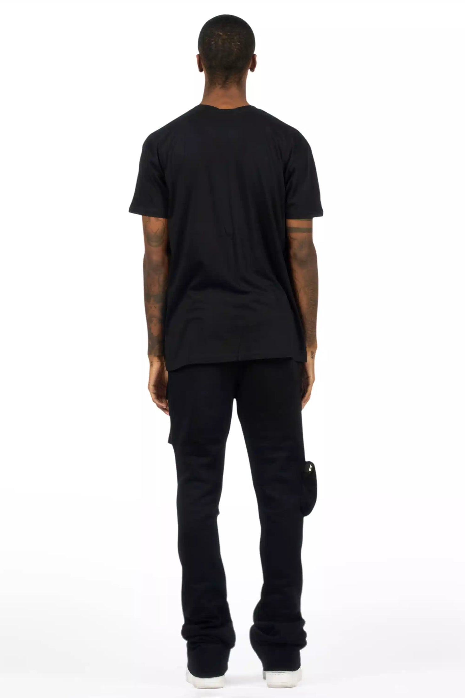 Noriko Black/Black Stacked Flare Track Pant