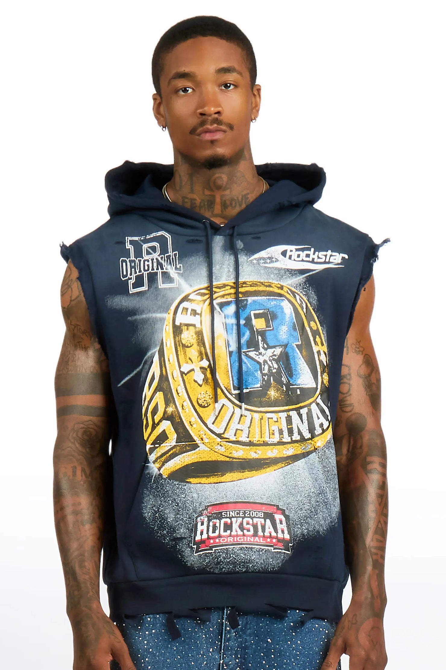 Gemchamp Navy Cut Sleeve Hoodie