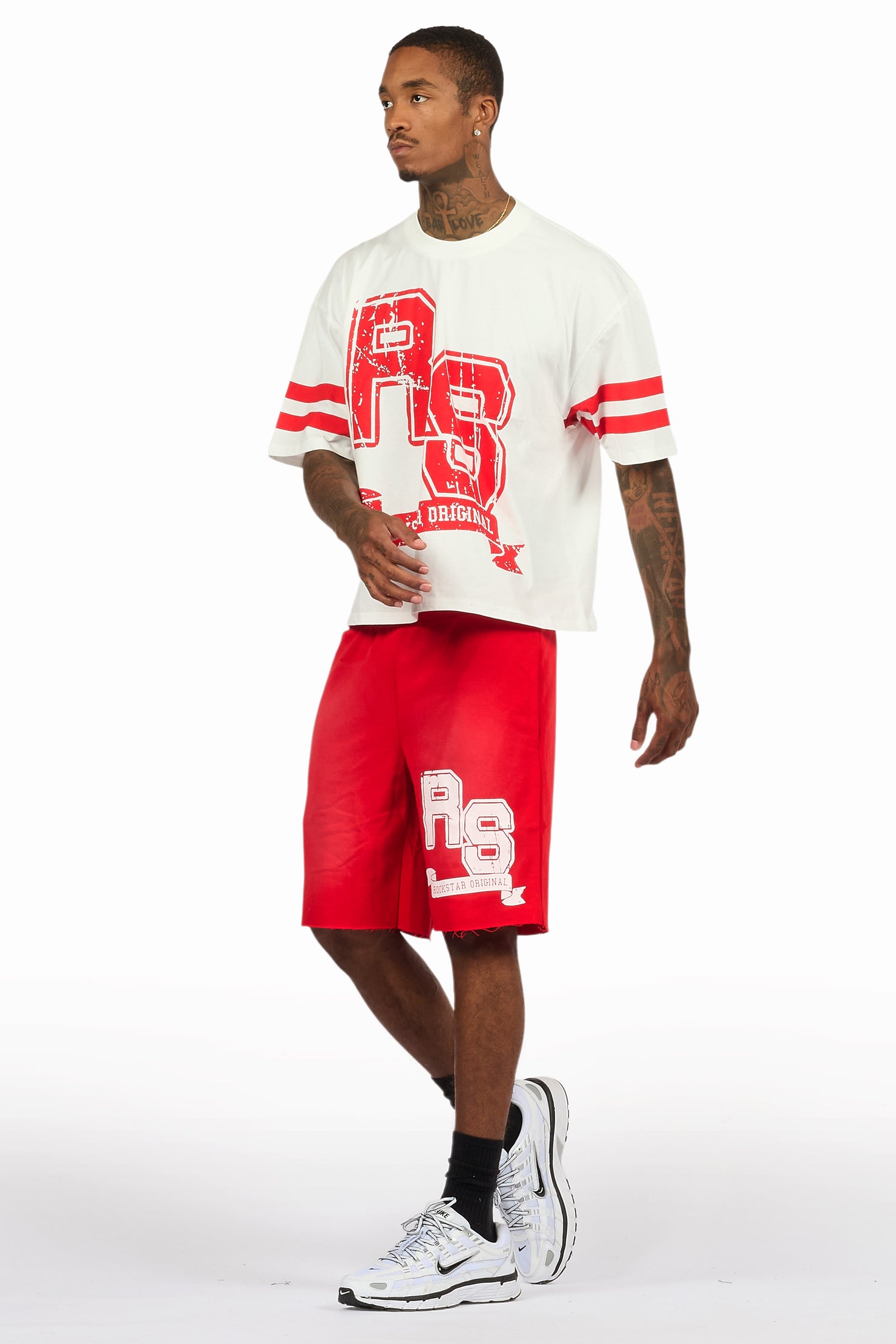 Alik White/Red Crop Boxy Tee Short Set