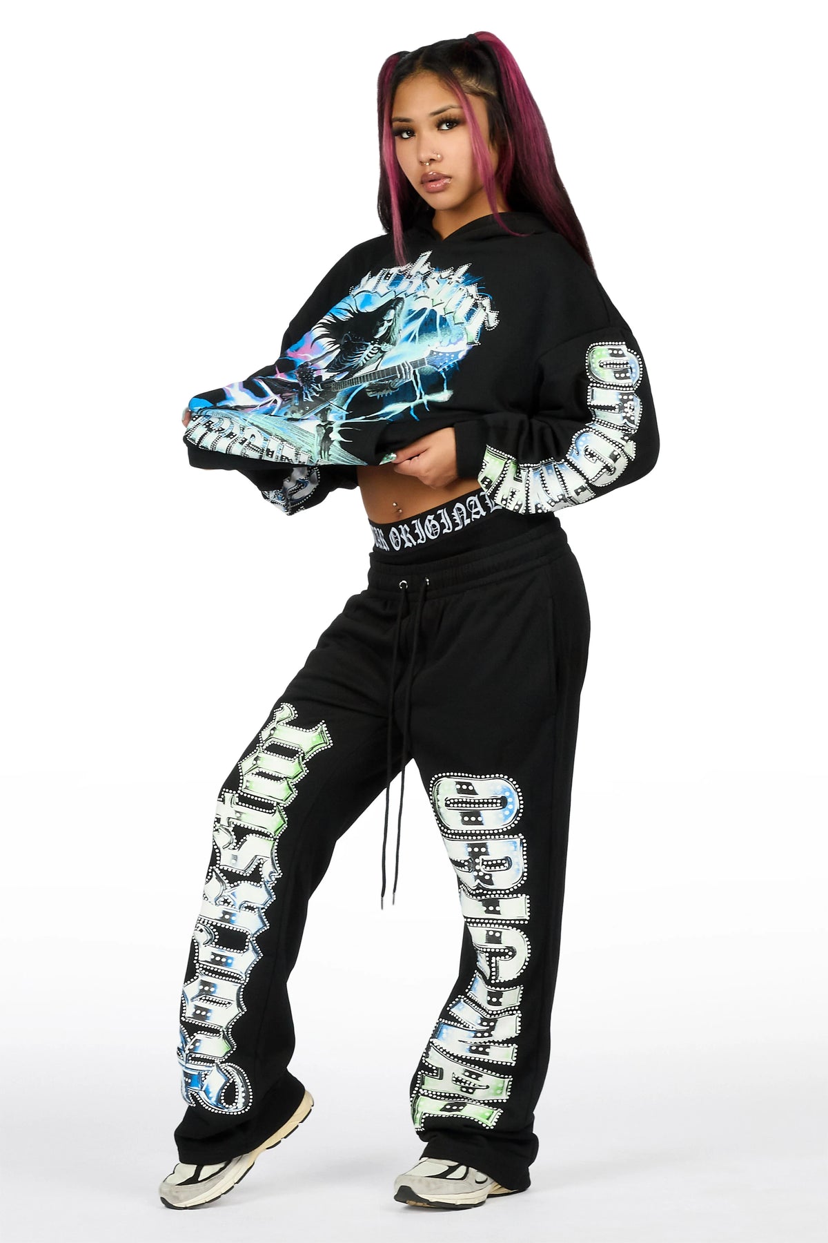 Bayleigh Black Graphic Baggy Fit Track Set