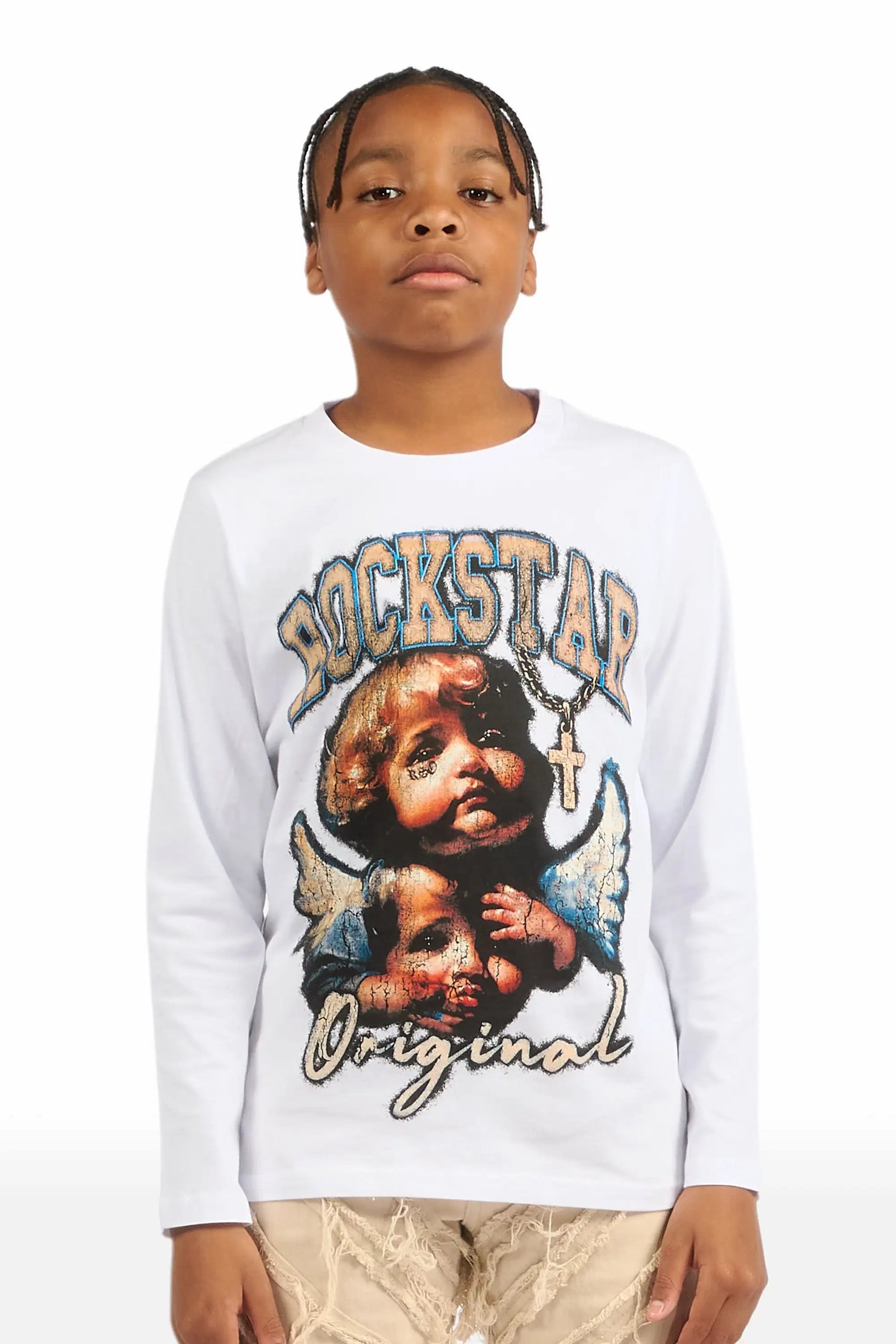 Boys Deiter White Long Sleeve Graphic T-Shirt
