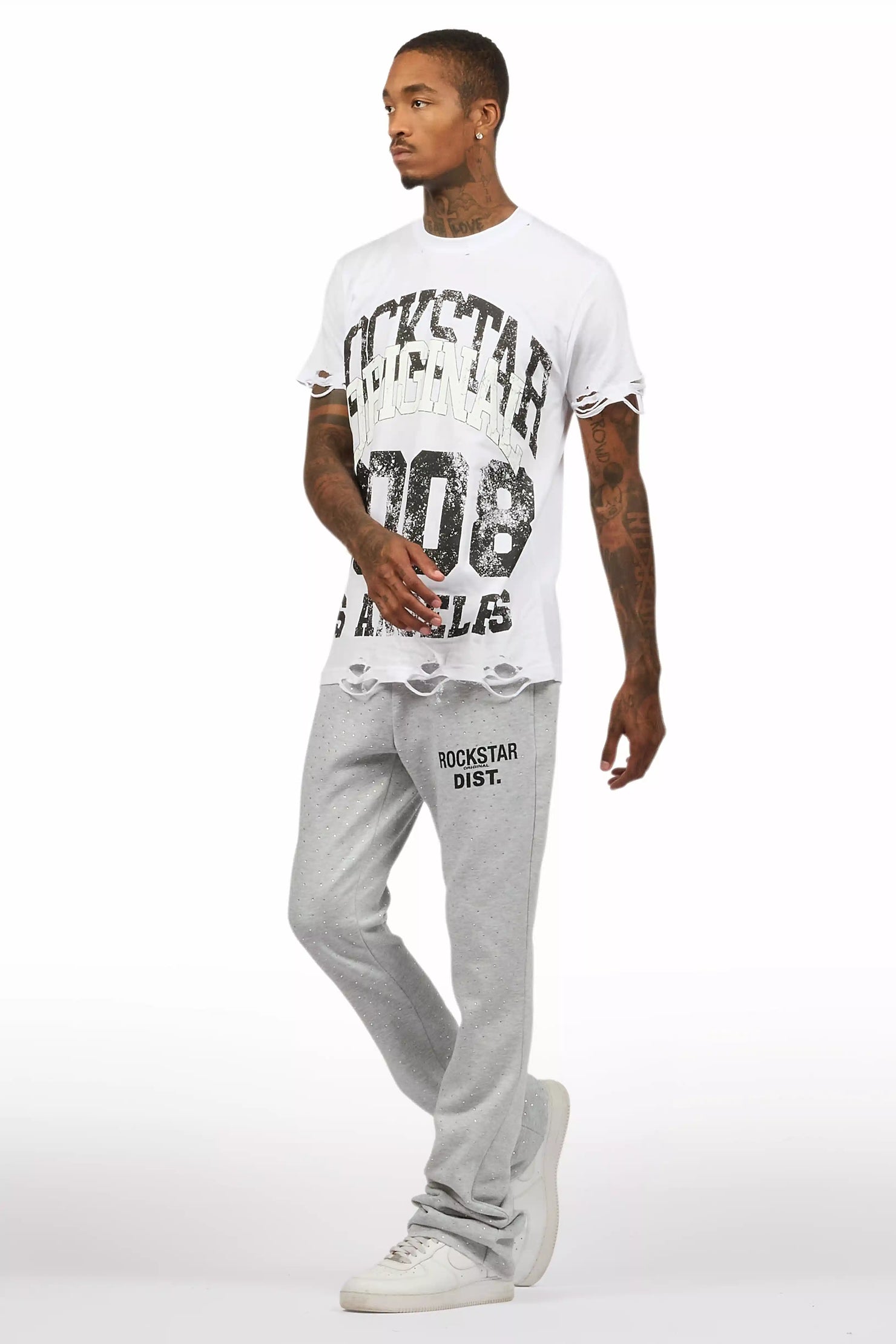 Alpine Rhinestone Heather Grey Stacked Flare Pant