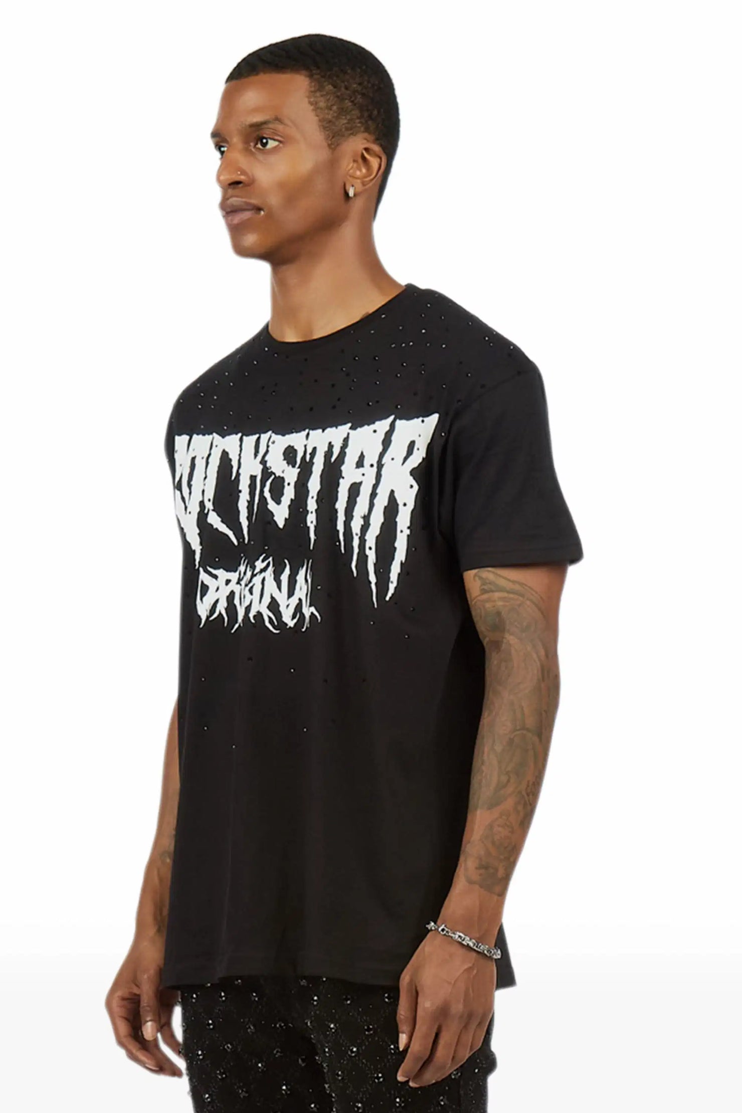 Andros 2.0 Black/White Rhinestone Oversized Graphic T-Shirt