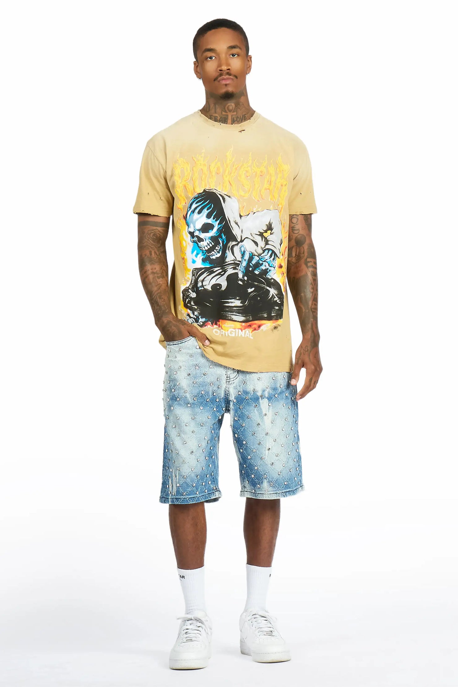 Glit Blue Rhinestone Denim Short