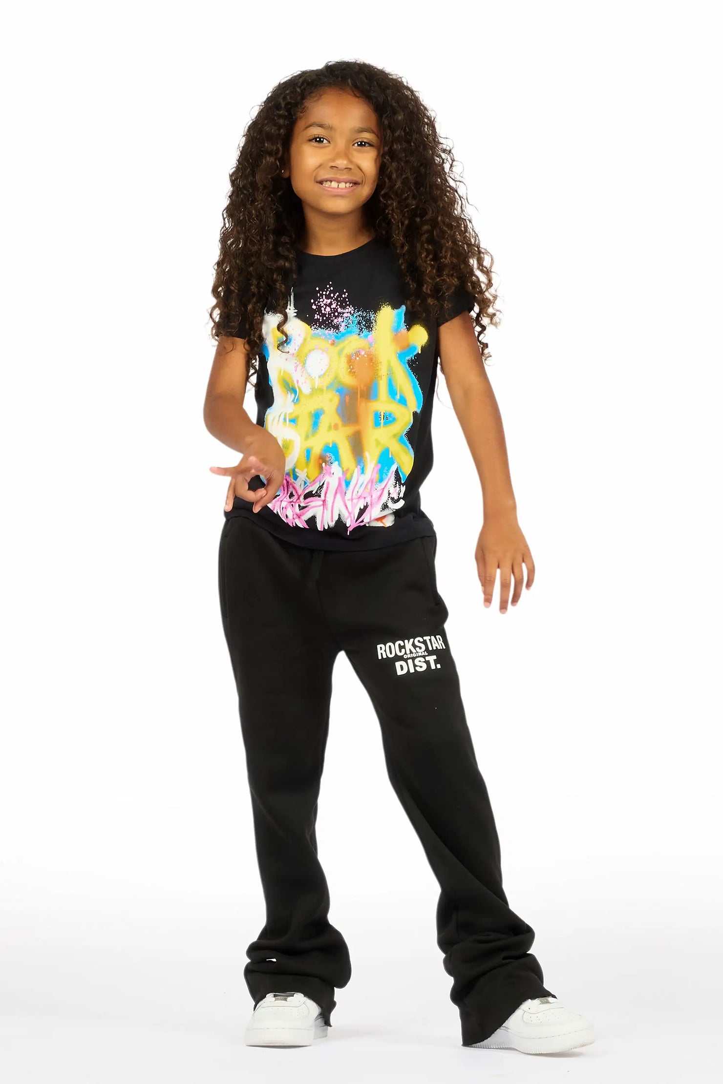Girls Juliana Black Stacked Flare Pant