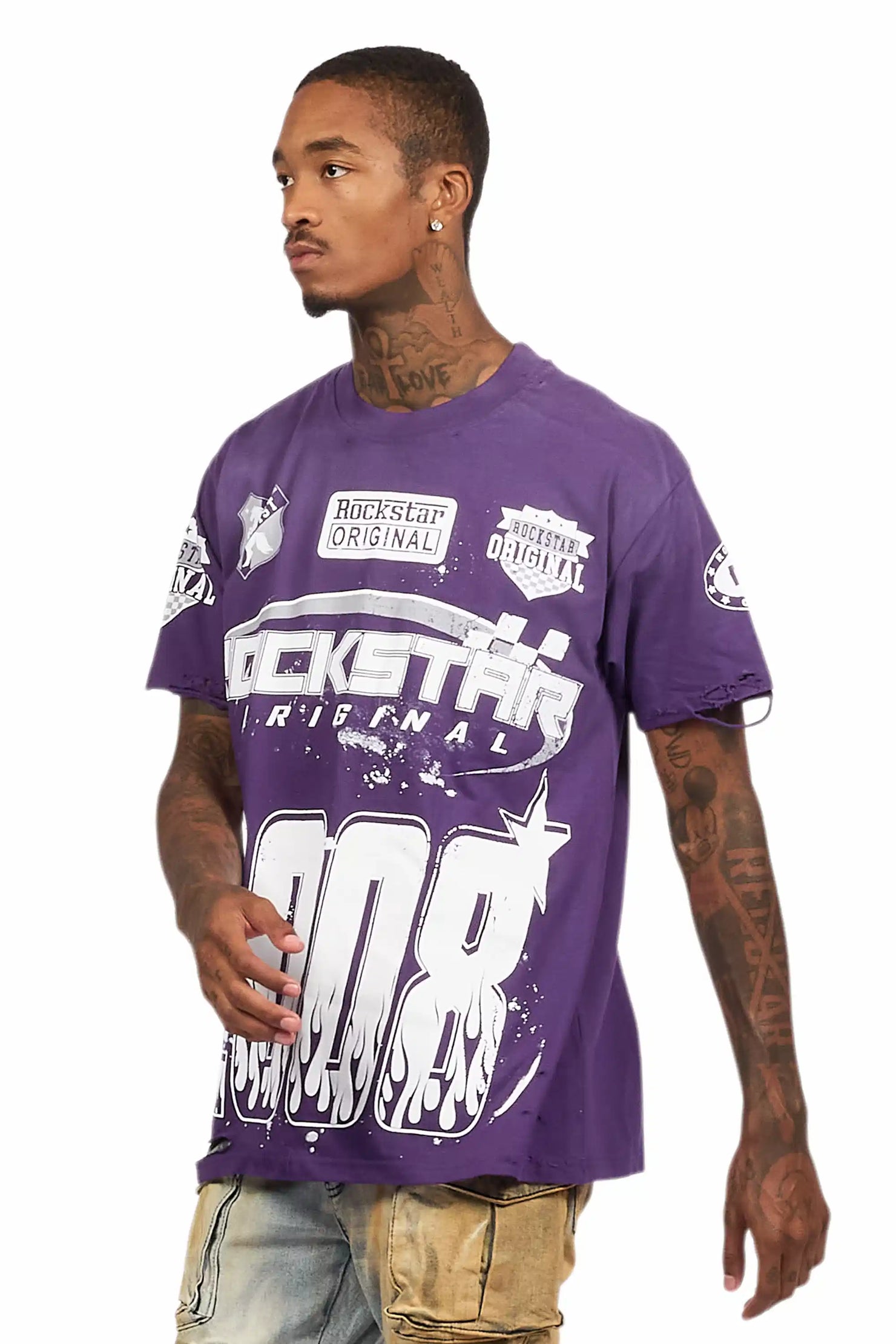 Amos Purple/White Graphic T-Shirt