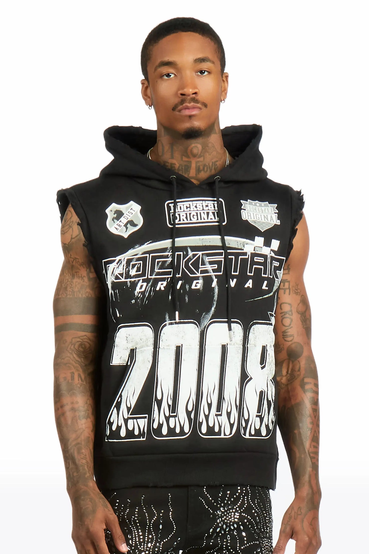 Amos Black Cut Sleeve Hoodie