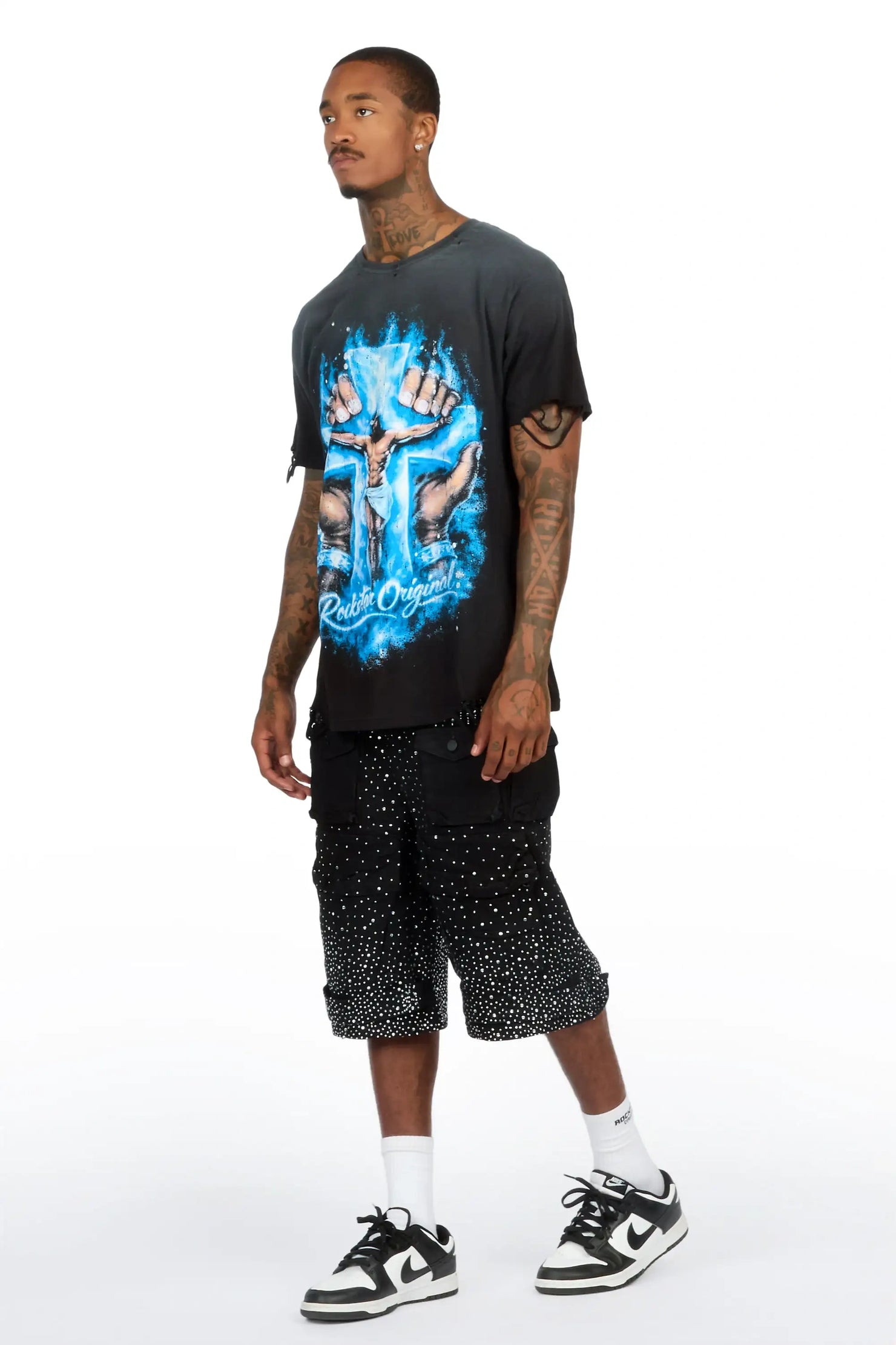 Keoni Black Rhinestone Denim Short