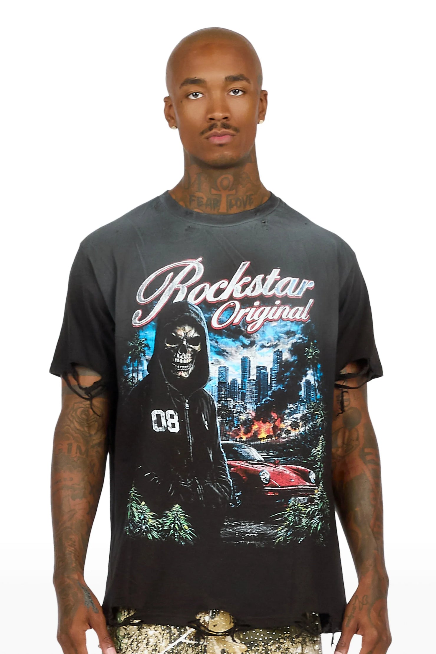 Tavian Black Oversized Graphic T-Shirt