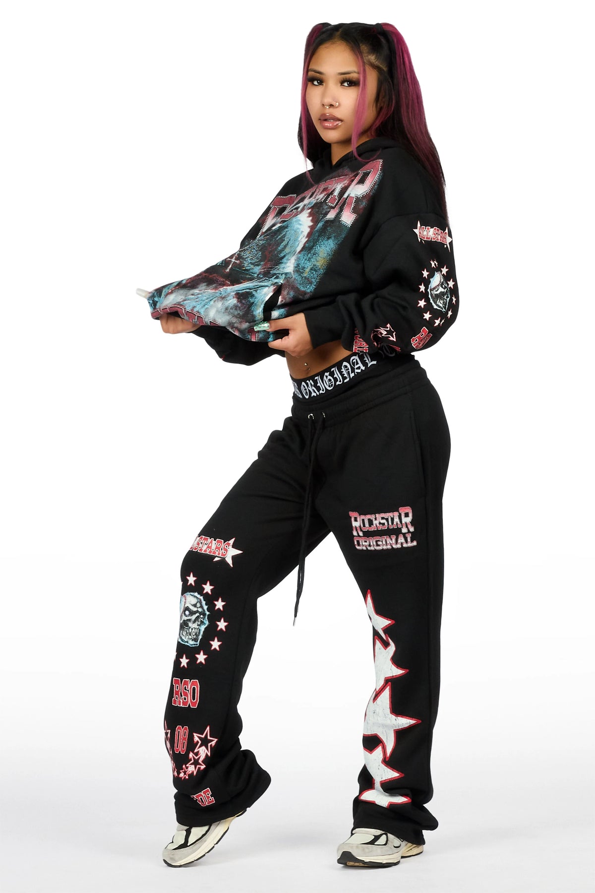 Jaiyana Black Graphic Baggy Fit Track Set