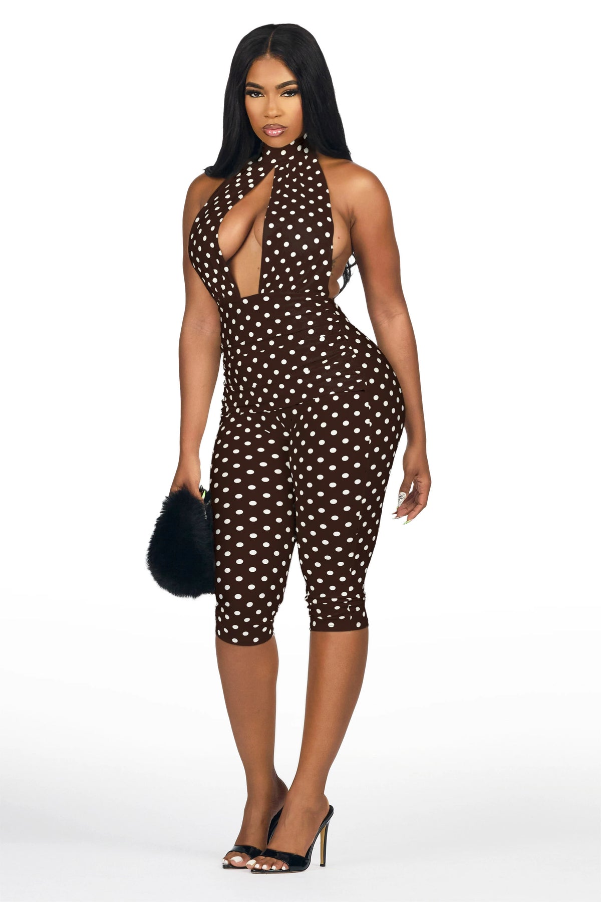 Dott-ed Brown Polka Dot Capri Jumpsuit