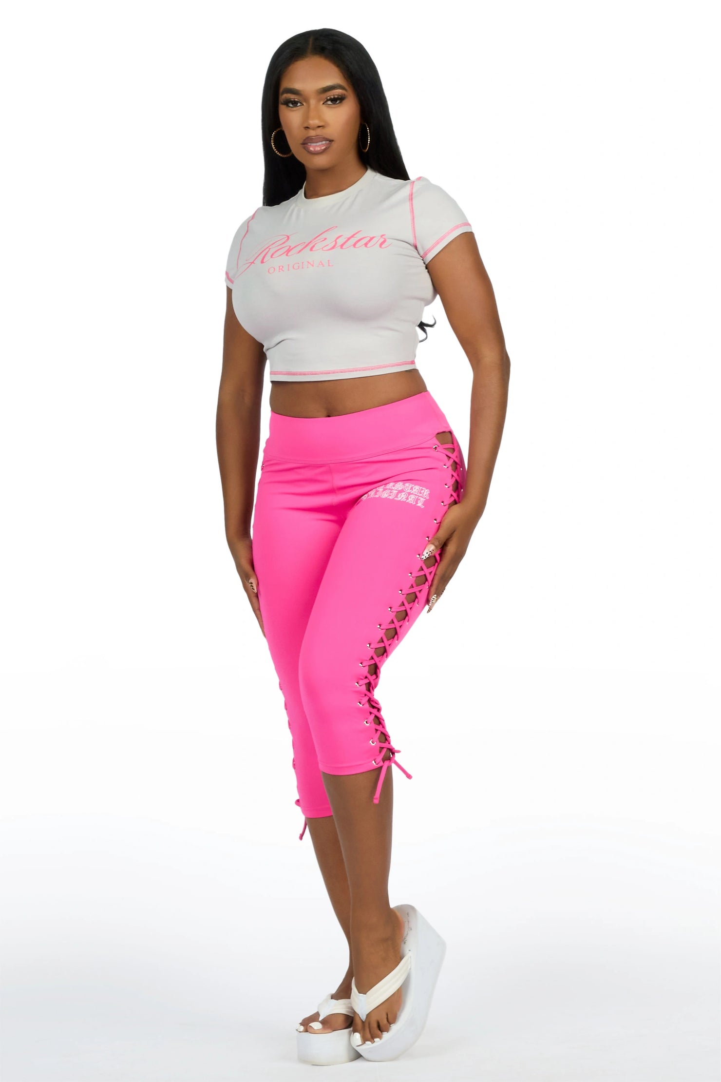 Sharae Grey/Pink Baby Tee Shirt