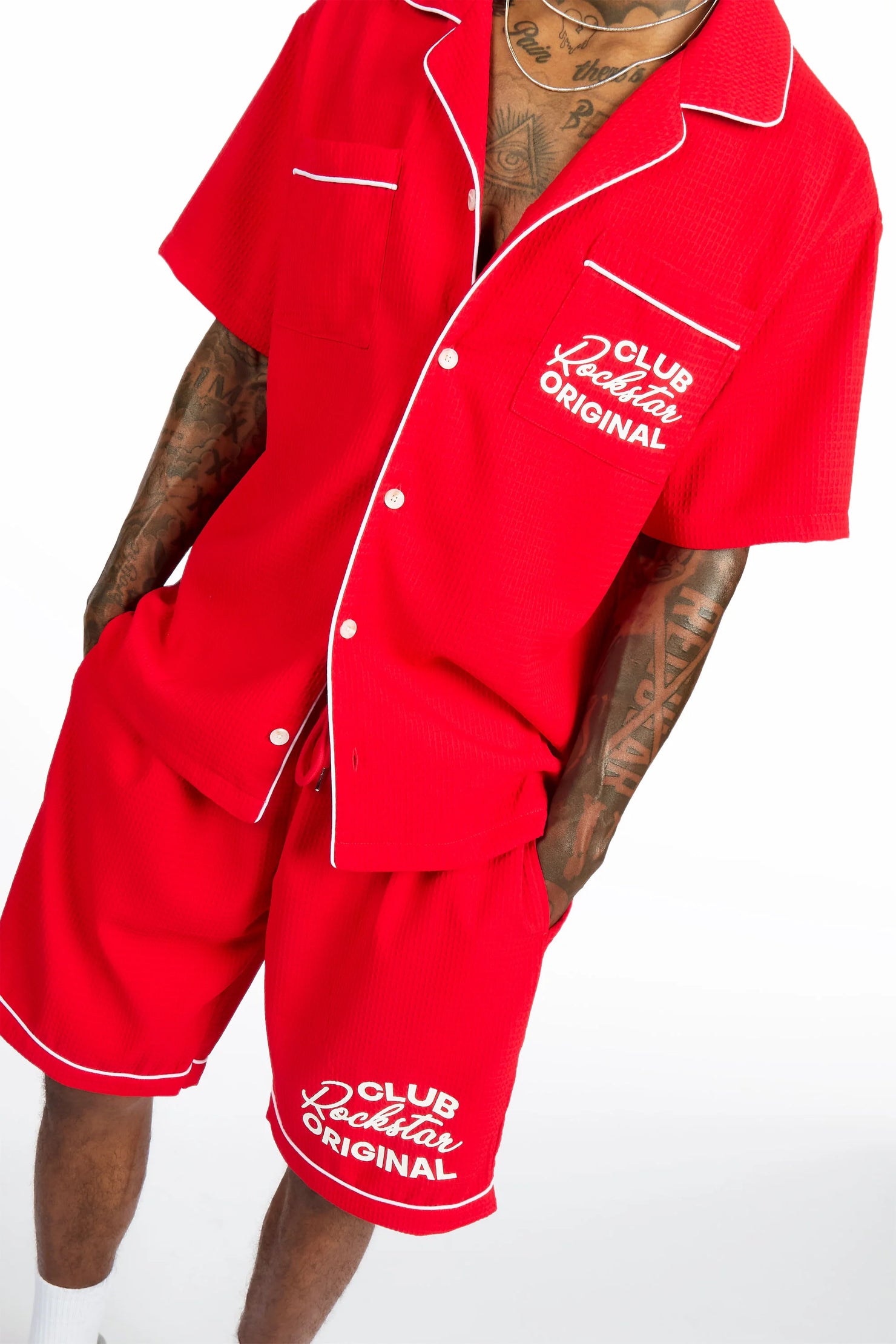 Clarence Red Button Down Shirt/Short Set