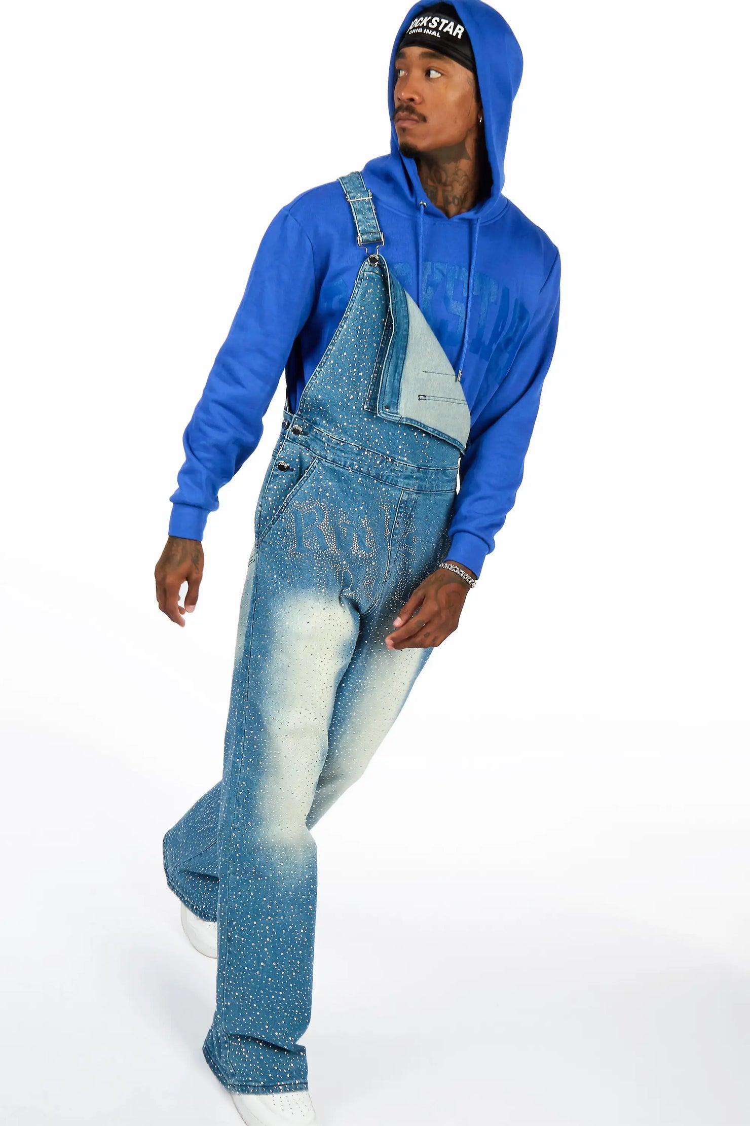 Dezmin Medium Blue Rhinestone Denim Overall