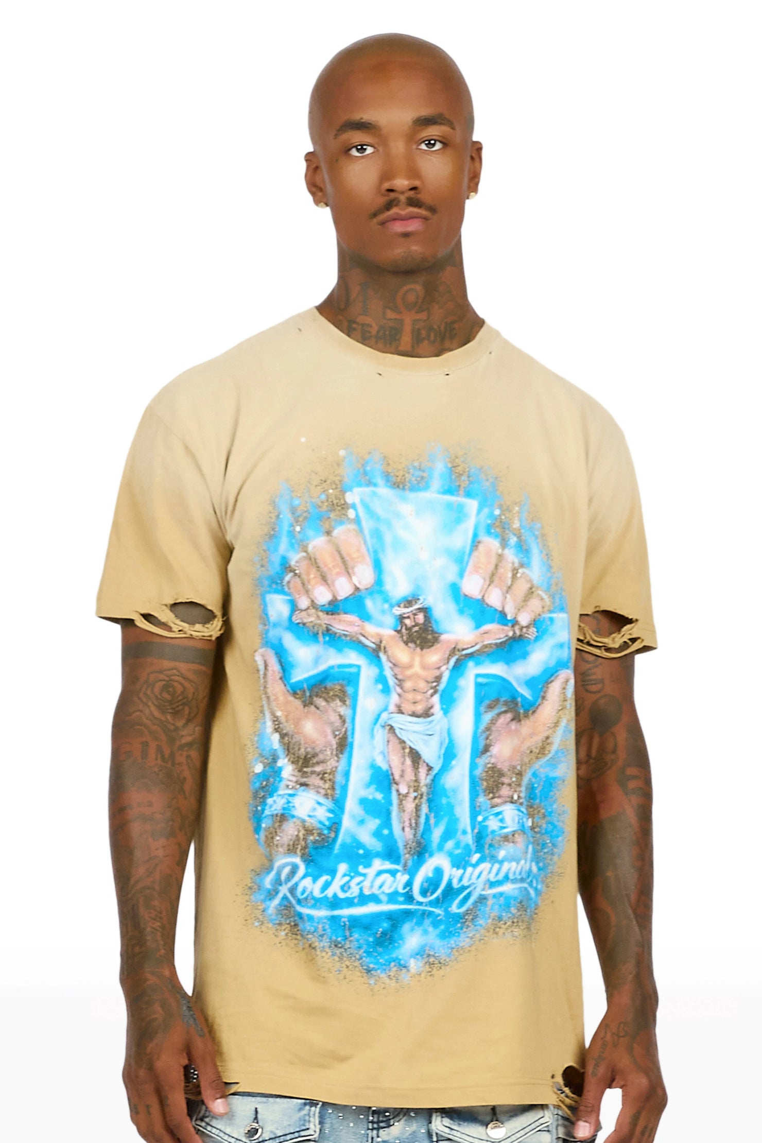 Cee Beige Oversized Graphic T-Shirt