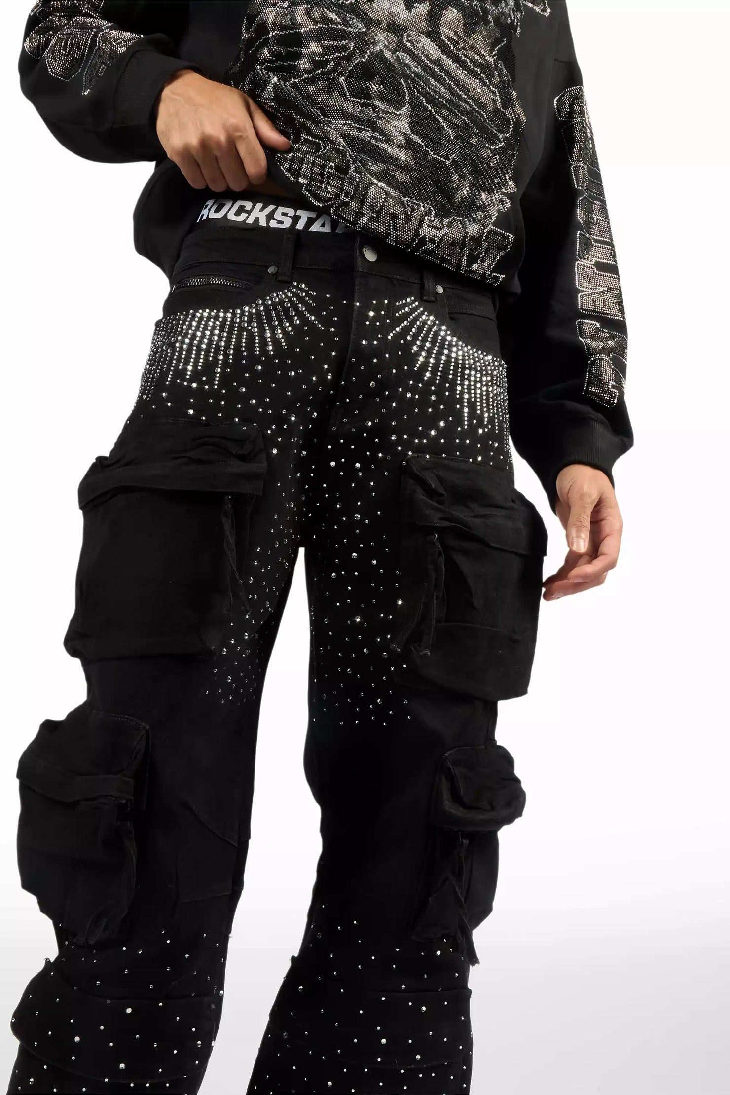 Move In Silence Black Rhinestone Oversized Hoodie