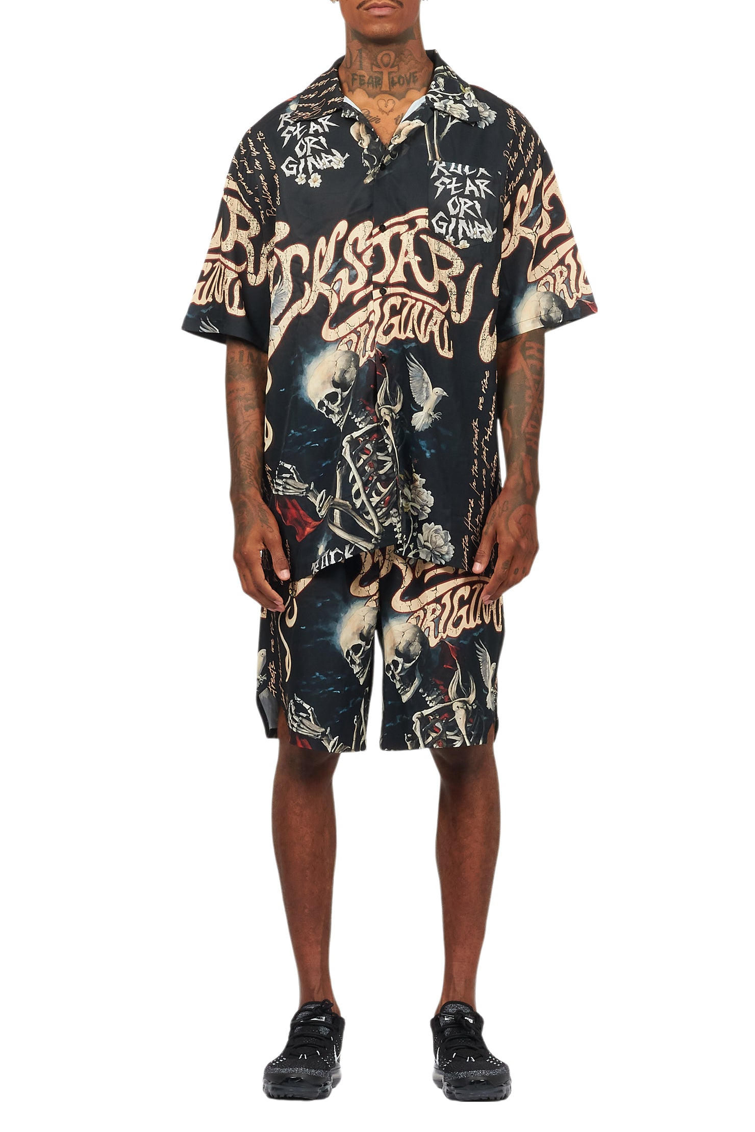 Clout Black Button Down Short Set